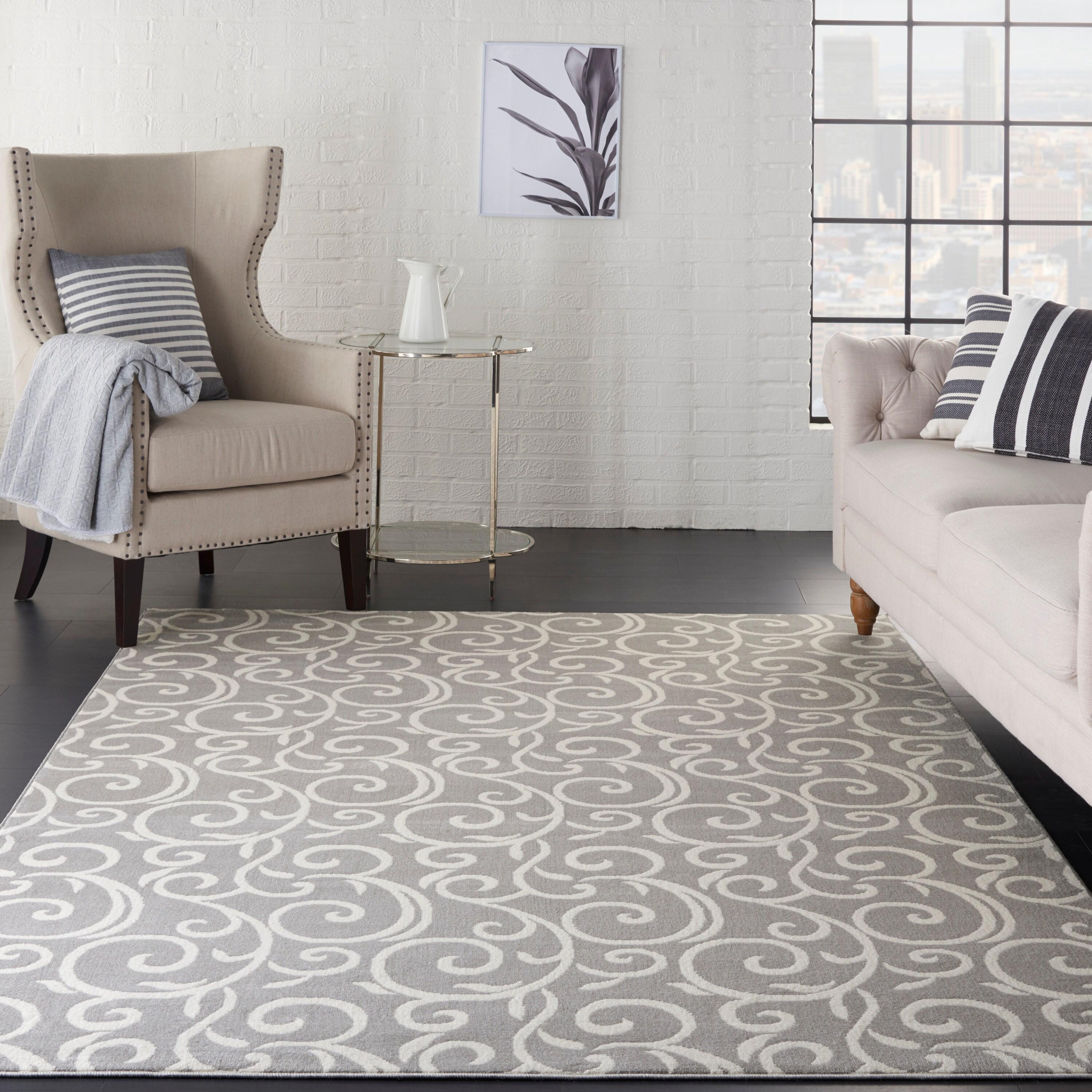 Nourison Grafix 6' x 9' Grey Area Rug Bohemian Contemporary Botanical by Nourison
