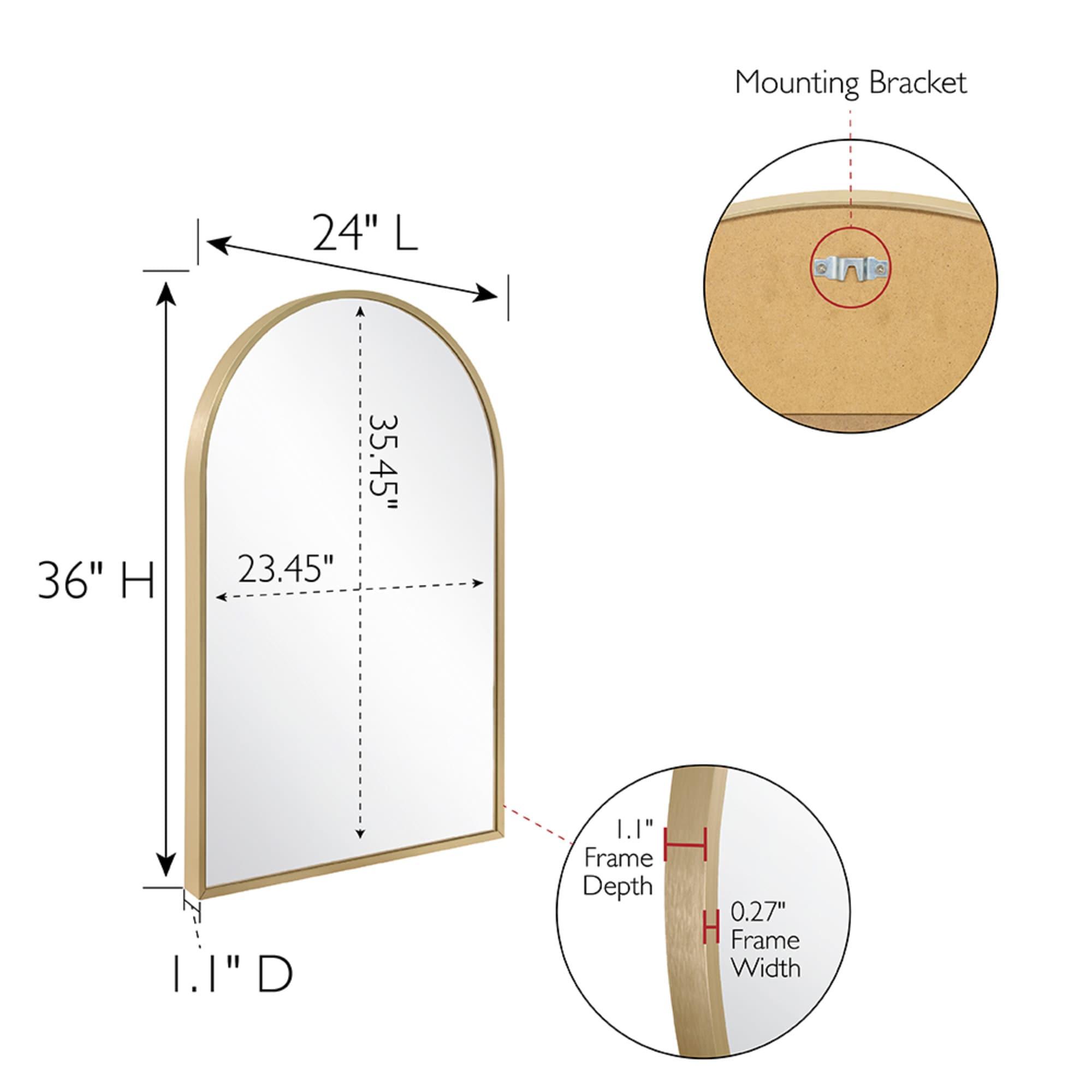 Maeve Arched Wall Accent Mirror – 36-Inch H X 24-Inch L, Modern Metal Framed – Living Room, Bedroom, Bathroom Vanity Mirror – Gold – Design House, 596726-GLD