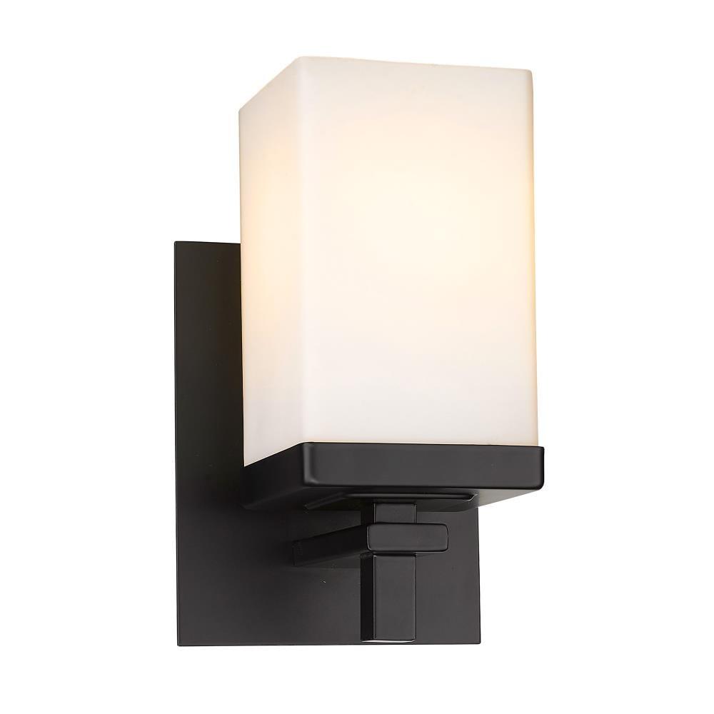 Golden Lighting Maddox 1-Light Wall Sconce in Matte Black with Opal