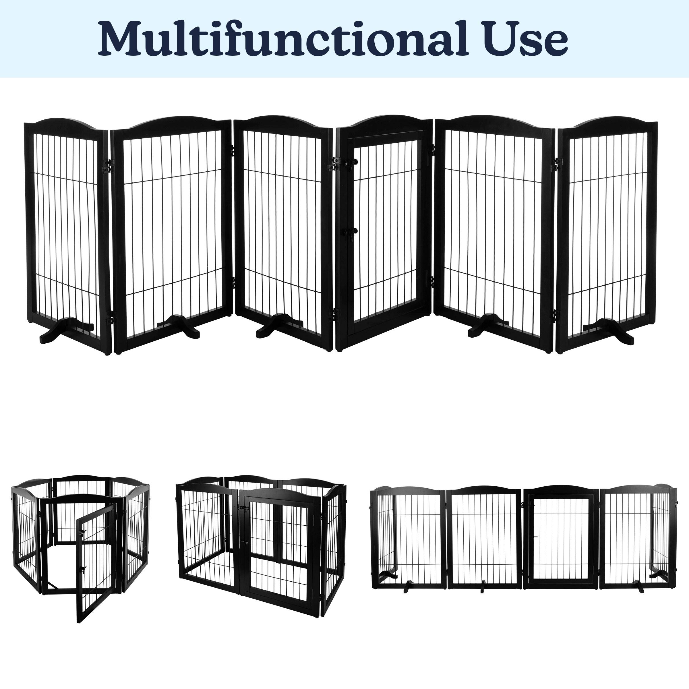 PETMAKER Pet Gate - 6-Panel Indoor Folding Dog Fence for Stairs or Doorways - 132.5x31.5-Inch Freestanding Play Pen with Support Feet