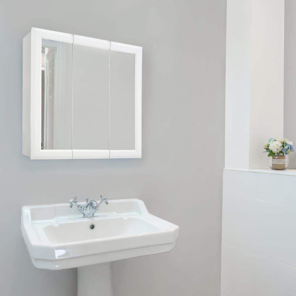 24 Inch Bathroom Medicine Cabinet, Wall Mounted, 3 Mirror, Doors White – Design House, 535849-WHT