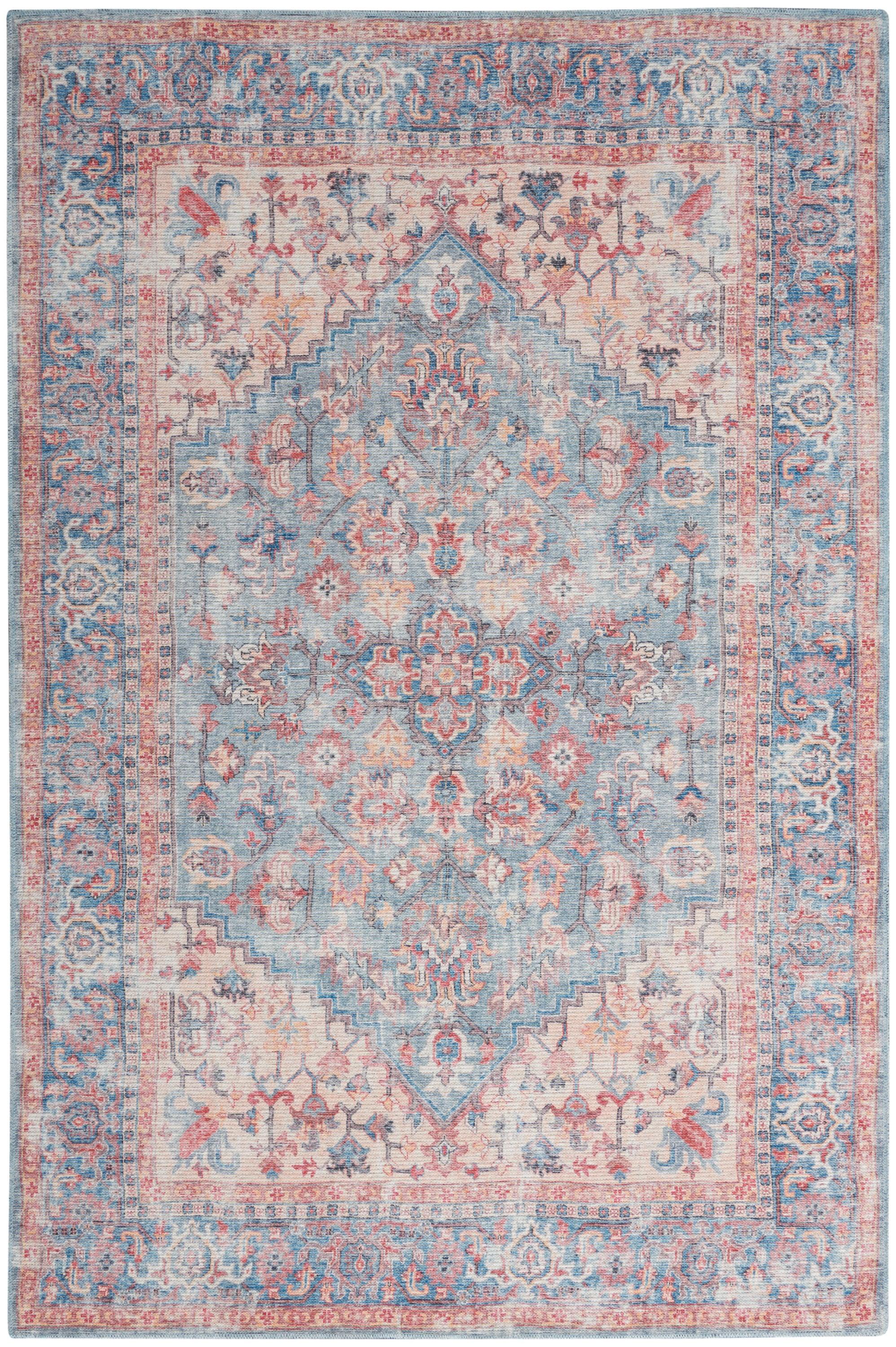 Machine Washable Oriental Blue/Red Area Rug