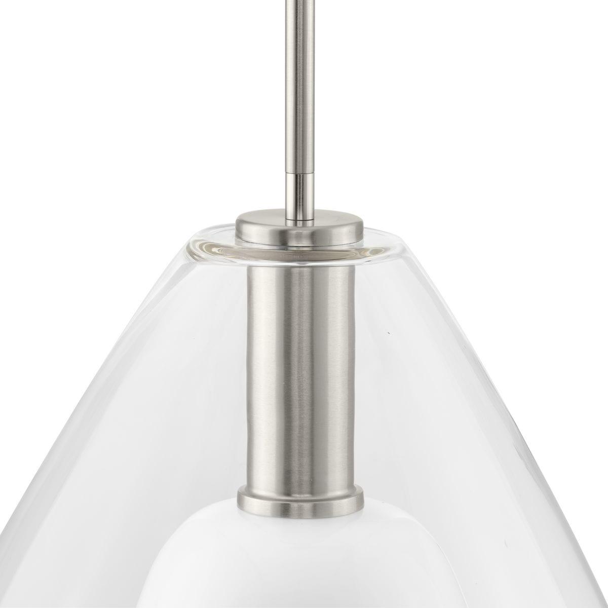 Progress Lighting Carillon 1-Light Pendant, Brushed Nickel, Clear and Opal Glass Shade