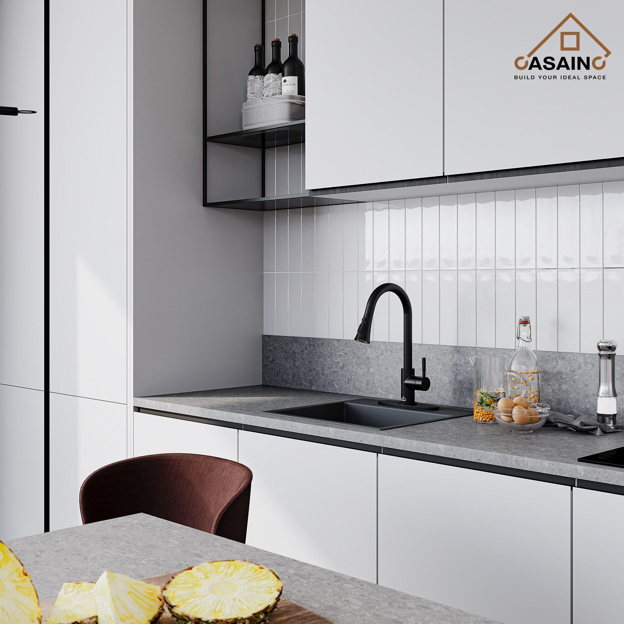 Pull Down Sprayer Kitchen Faucet with Dual-Function Sprayer and Deck Plate in Spot-Free