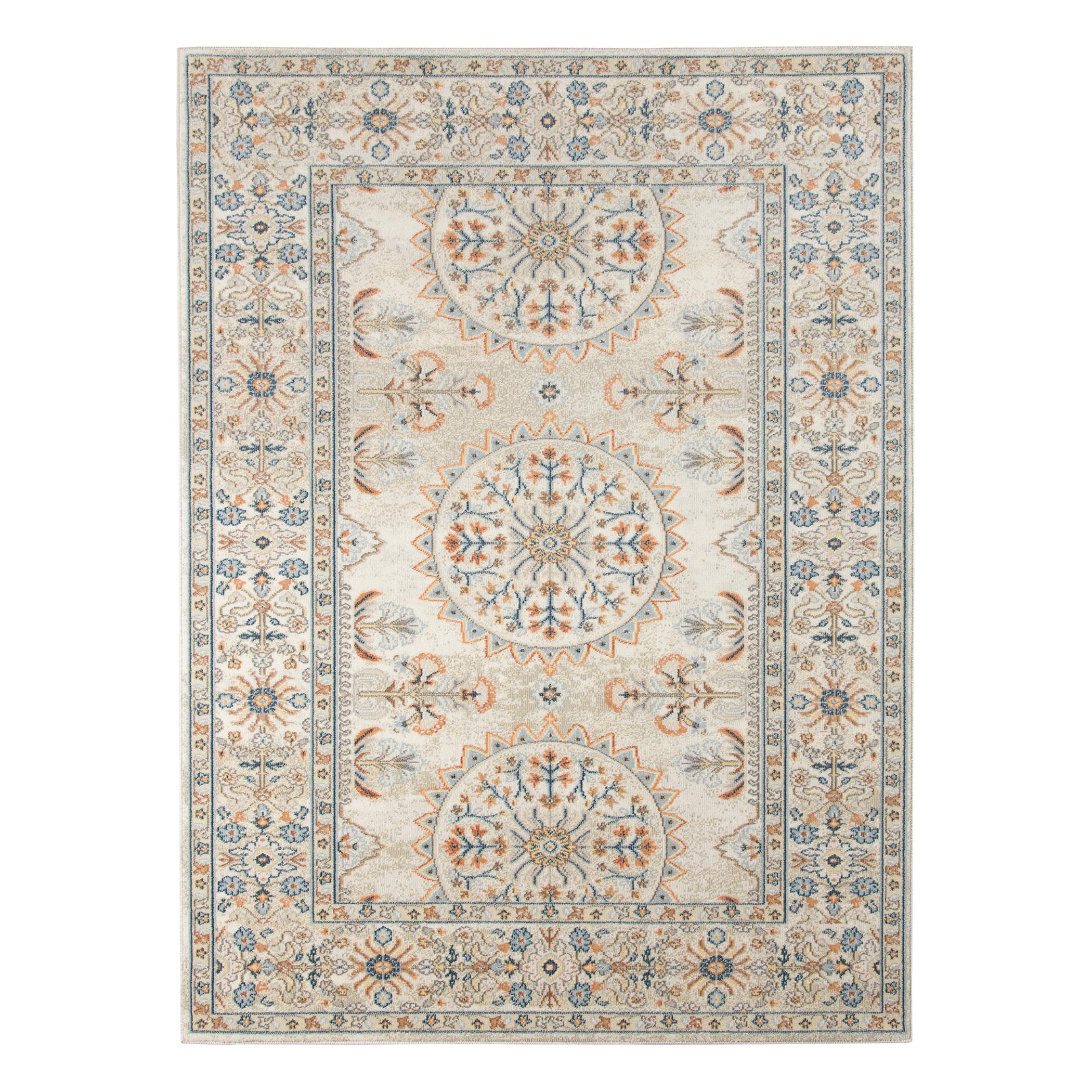 Bohemian Bordered Beige & Orange Synthetic Area Rug 36x24