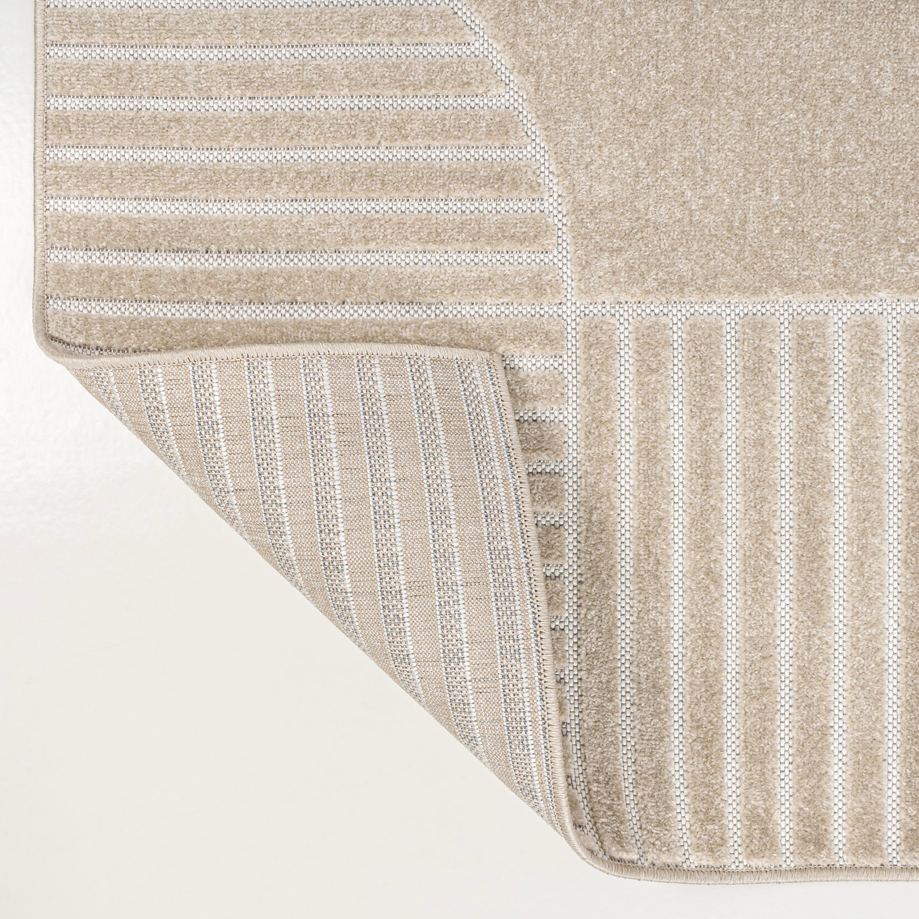 JONATHAN Y Nordby High-Low Geometric Arch Scandi Striped Beige/Cream 3 ft. x 5 ft. Indoor/Outdoor Area Rug