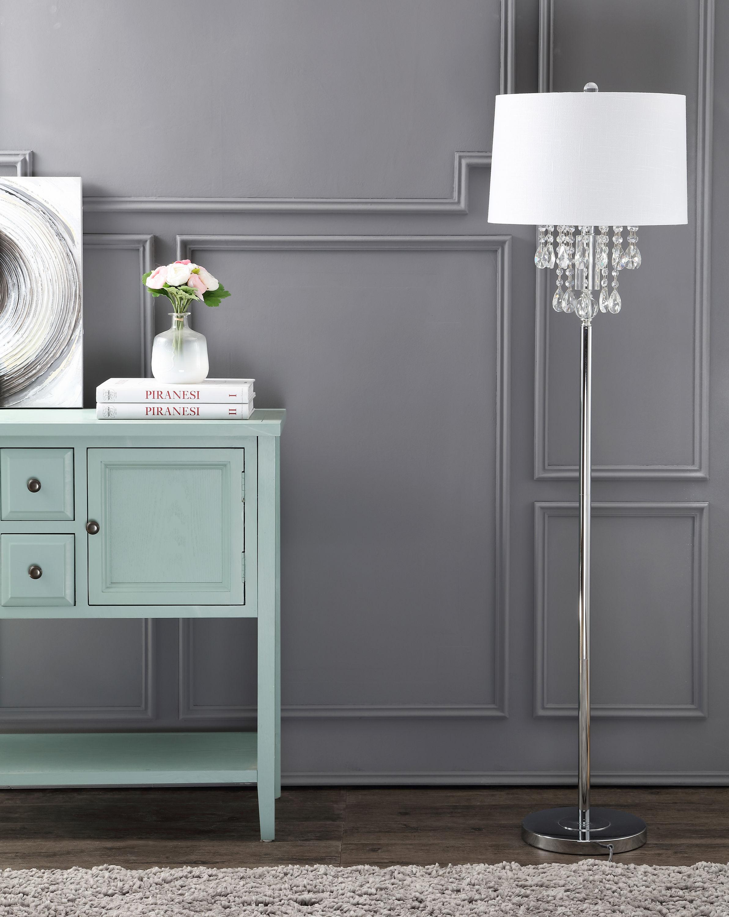 JONATHAN Y JYL2034A Abigail 61" Crystal / Metal LED Floor Lamp, Contemporary, Transitional, Traditional, Glam for living room, dinning room, bedroom, office Bulb Included, Clear/Chrome