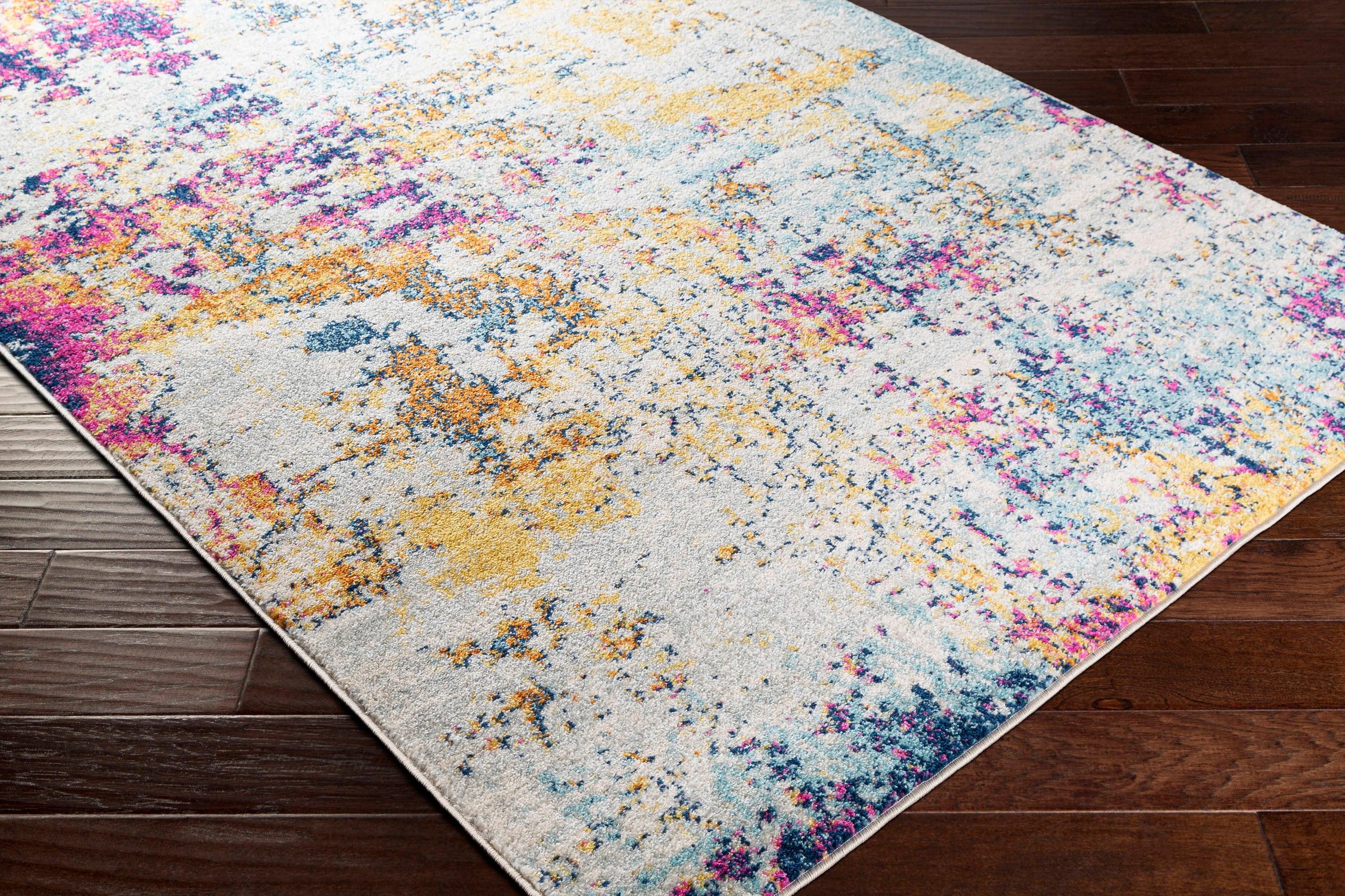 Livabliss Sunderland 5 x 7 (ft) Polypropylene Yellow/Pink Rectangular Indoor Abstract Mid-Century Modern Area rug