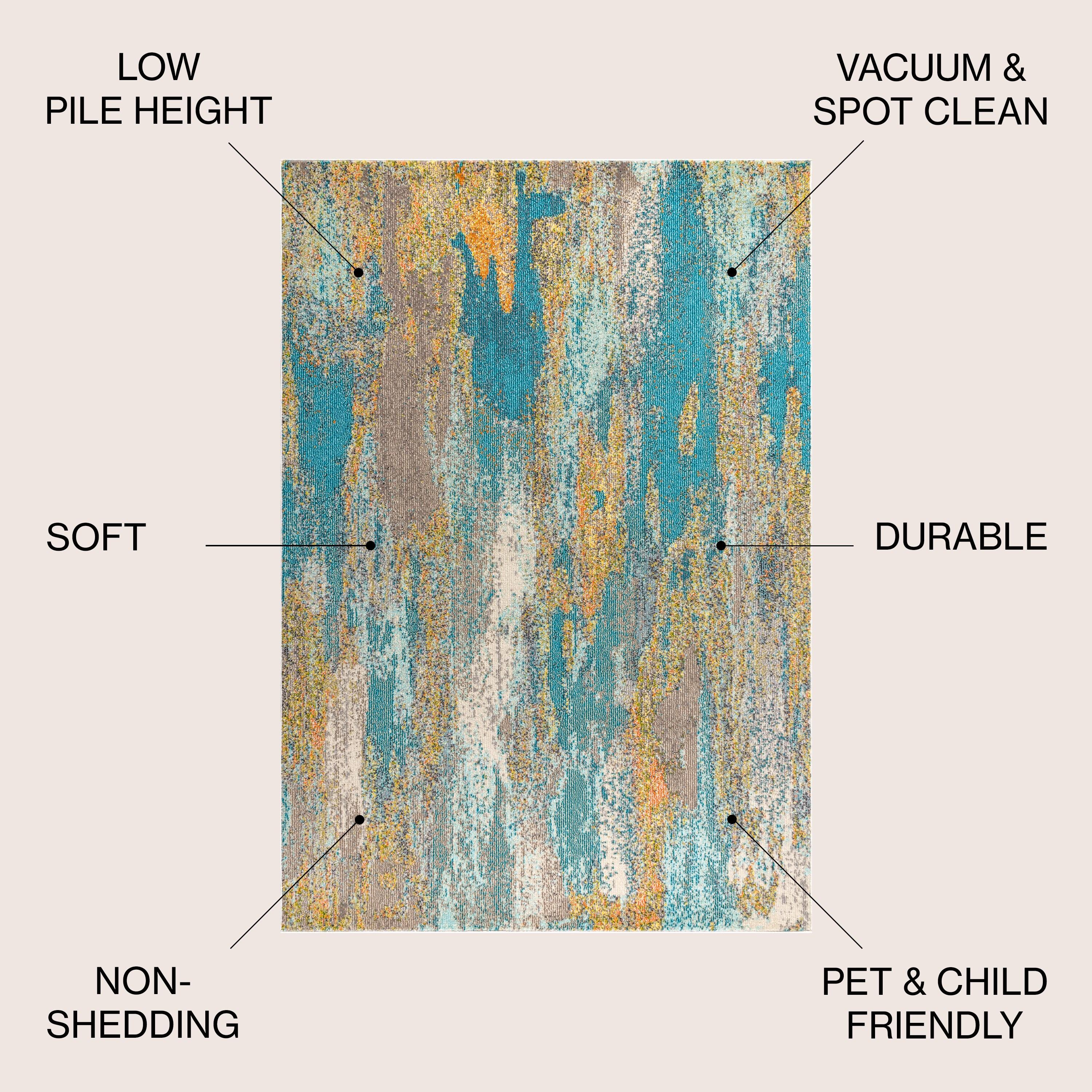 5'x8' Contemporary POP Modern Abstract Vintage Waterfall Area Rug, Blue/Brown/Orange - JONATHAN Y