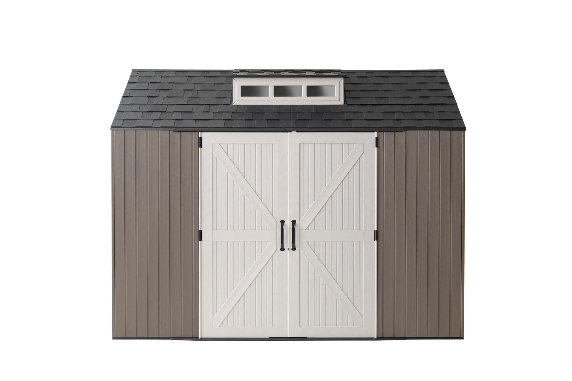 Rubbermaid Extra Large Resin Outdoor Storage Shed With Floor (7 x 10.5 Ft.) Weather Resistant Brown Organization for Home/Lawn Mower/Backyard Equipment/Bike Storage/Pool Supplies