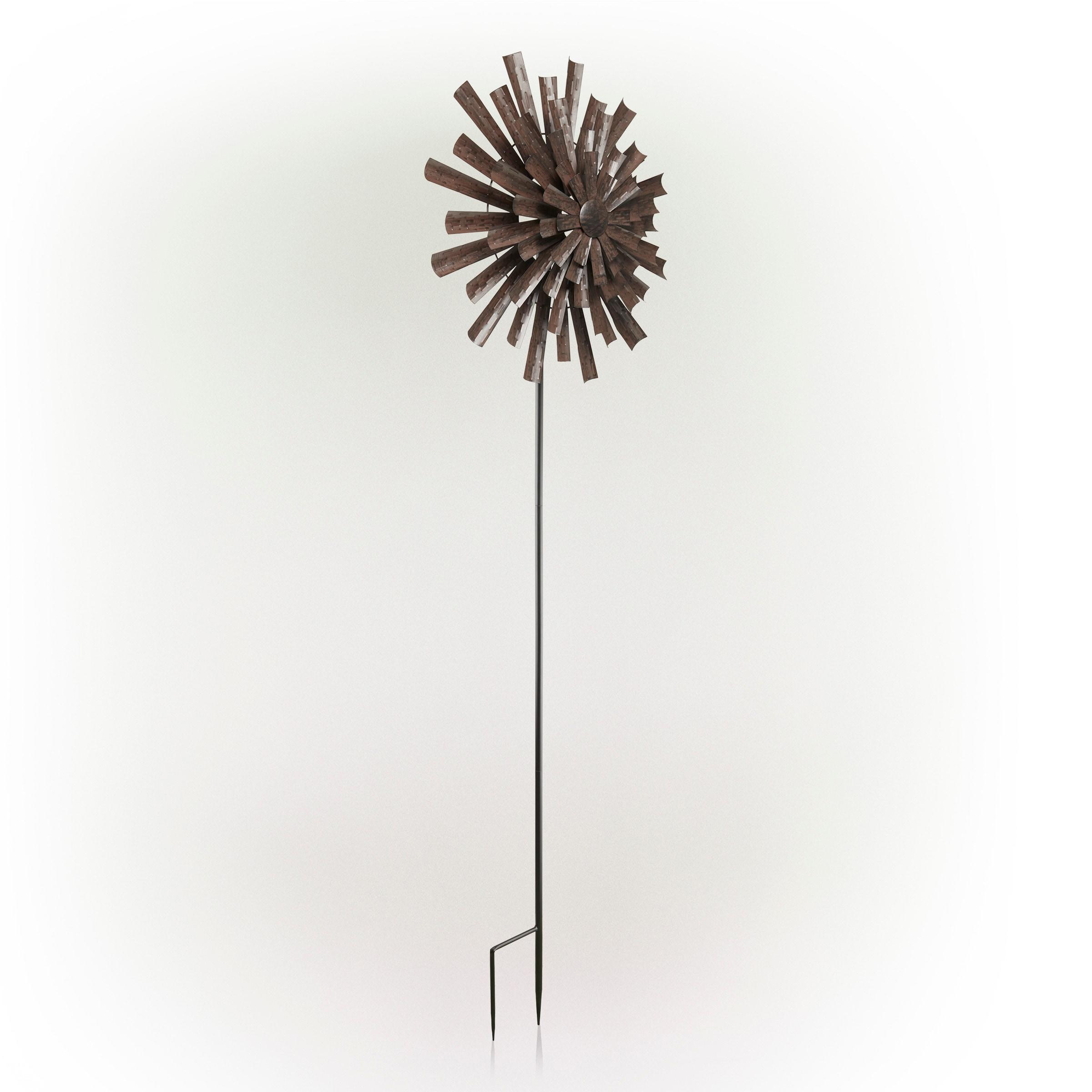 Floral Kinetic Wind Spinner Stake Bronze - Alpine Corporation: Abstract Flower Design, Iron Construction, 81" Tall