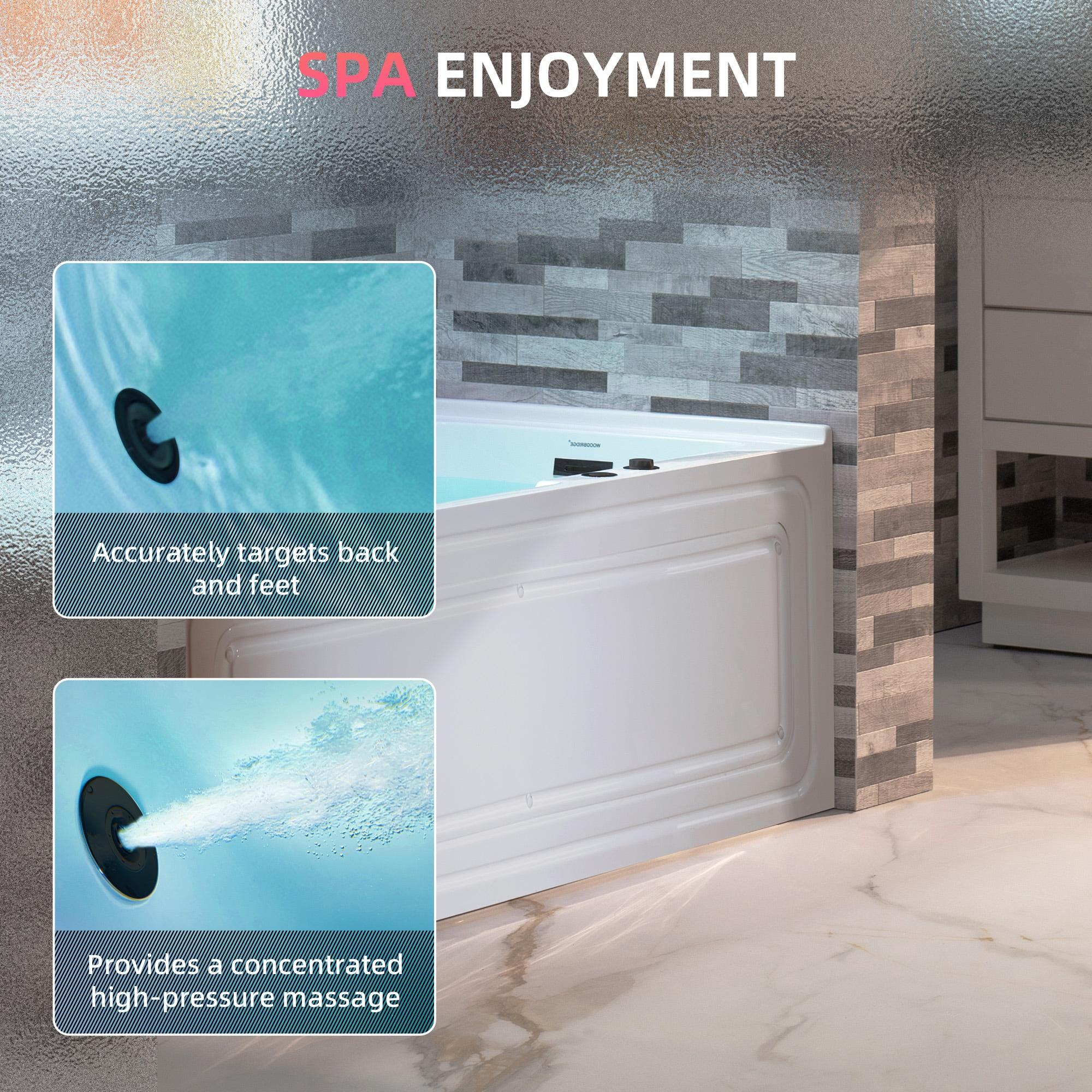 60" x 30" Whirlpool Heated Rectangular Alcove Acrylic Bathtub with Chrome/Matte Black Drain and Overflow