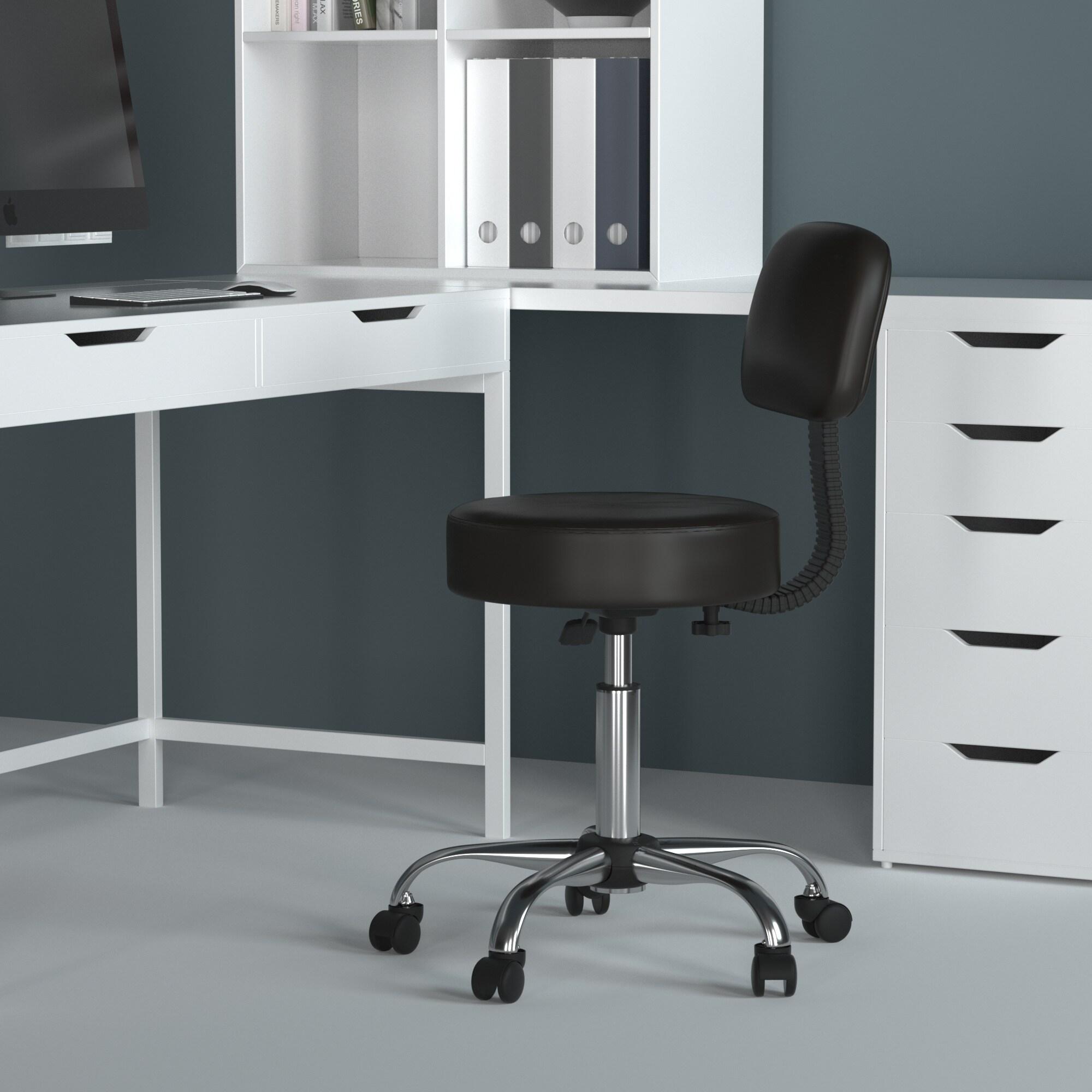 Medical Stool with Back Cushion Black - Boss Office Products: Chrome Base, Adjustable Height & Depth