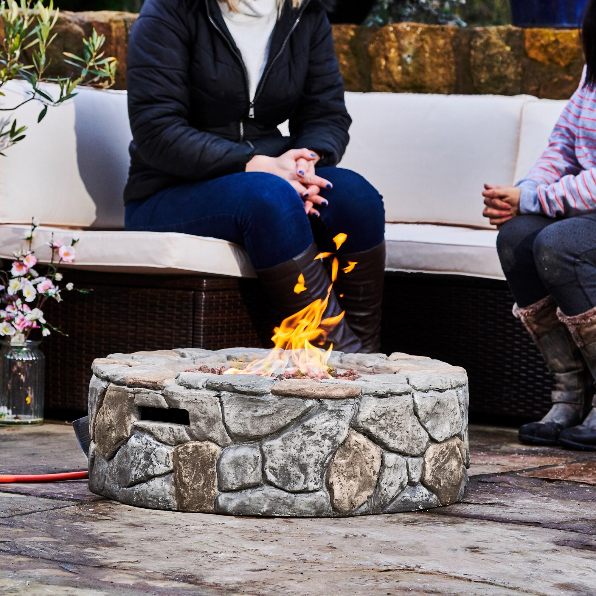 Grayson 28" Outdoor Round Stone Propane Gas Fire Pit - Teamson Home