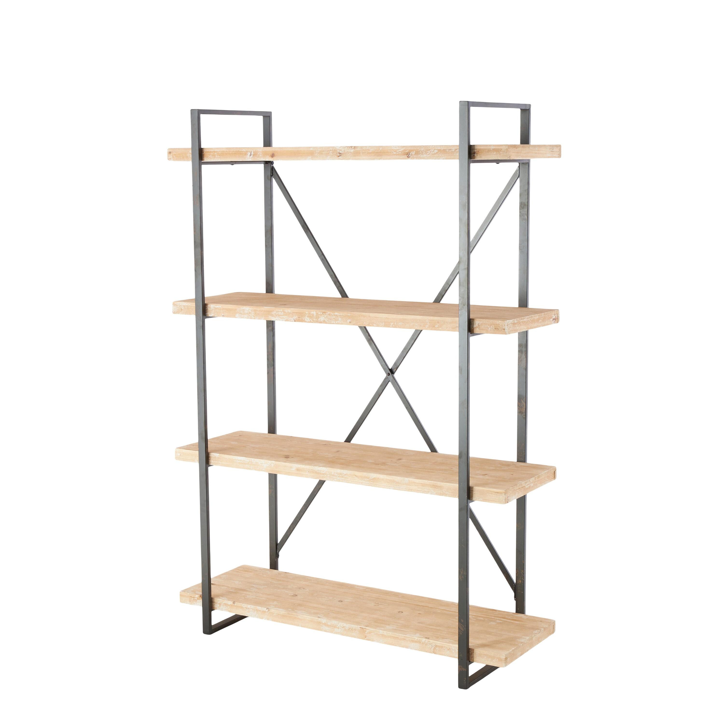 67" Tall Industrial Metal and Wood Bookshelf Brown - Olivia & May