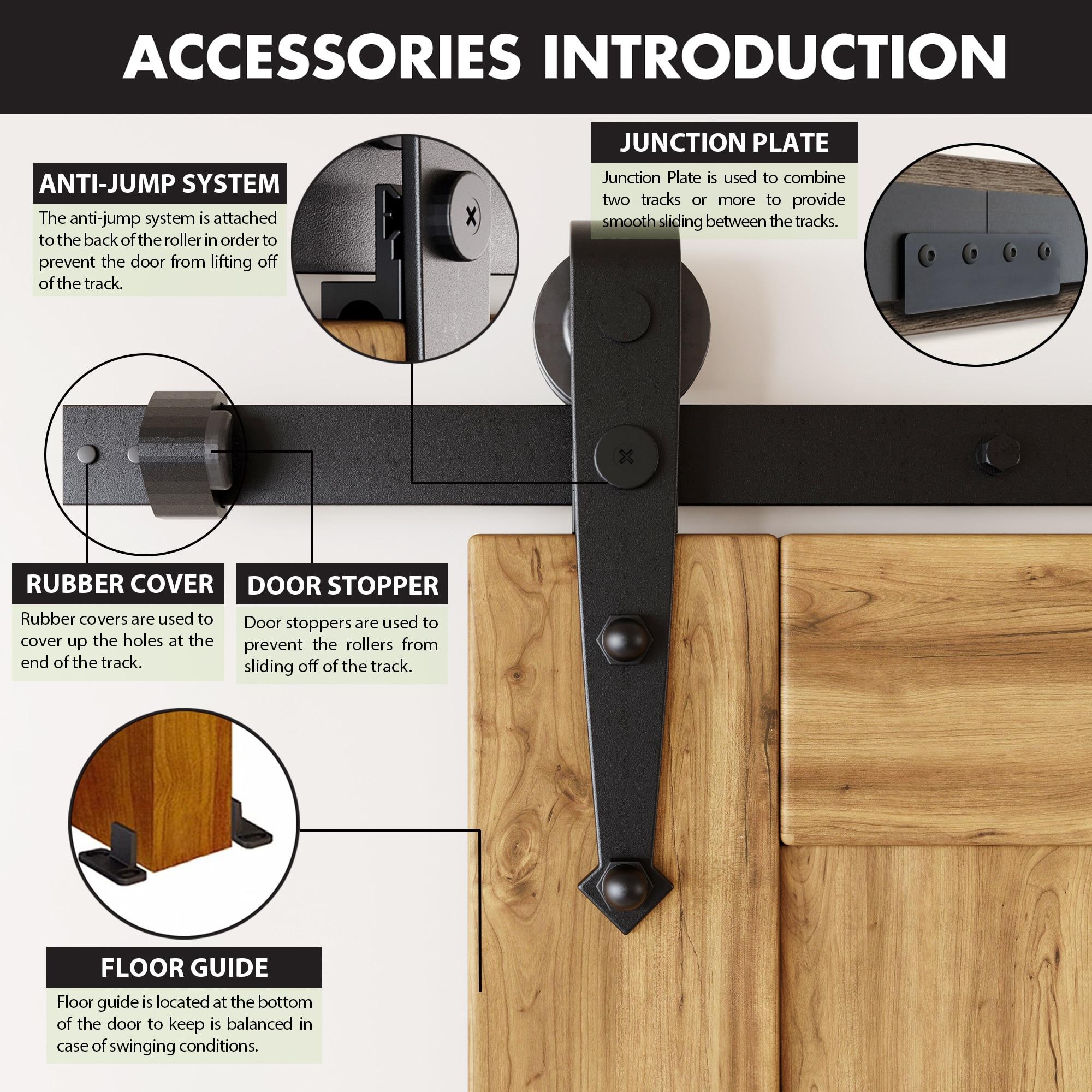 Homacer Black Rustic Sliding Barn Door Hardware Kit, for Two/Double Doors, 5.5ft Long Flat Track, Arrow Design Roller, Heavy Duty, for Interior & Exterior Use