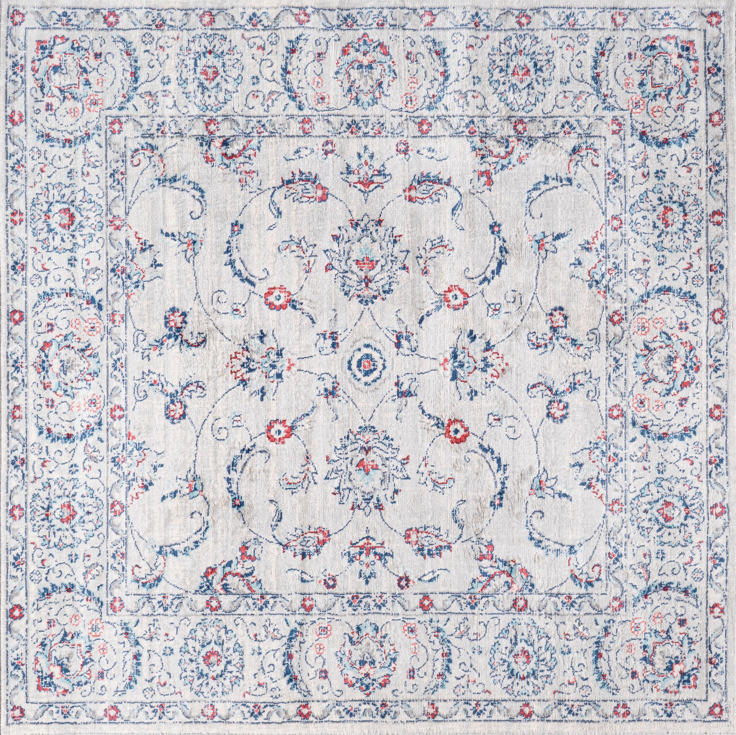 5'x5' Modern Persian Vintage Medallion Area Rug, Light Grey/Red - JONATHAN Y