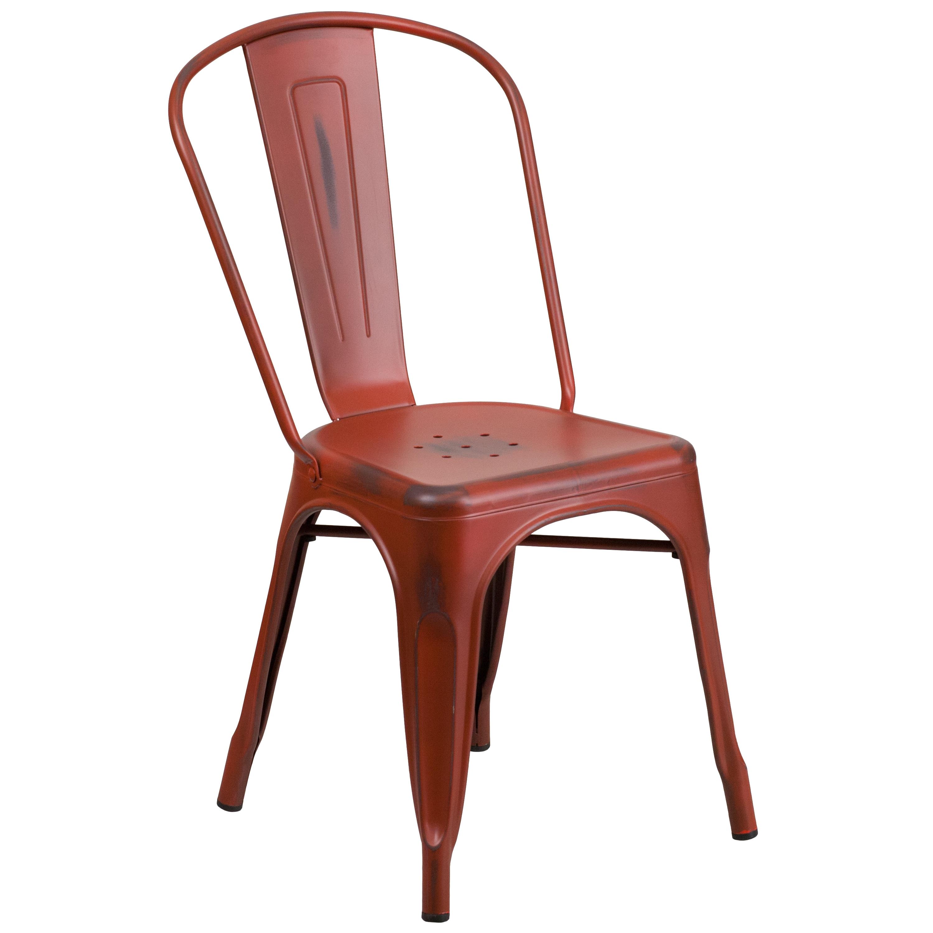 Flash Furniture Commercial Grade Distressed Kelly Red Metal Indoor-Outdoor Stackable Chair