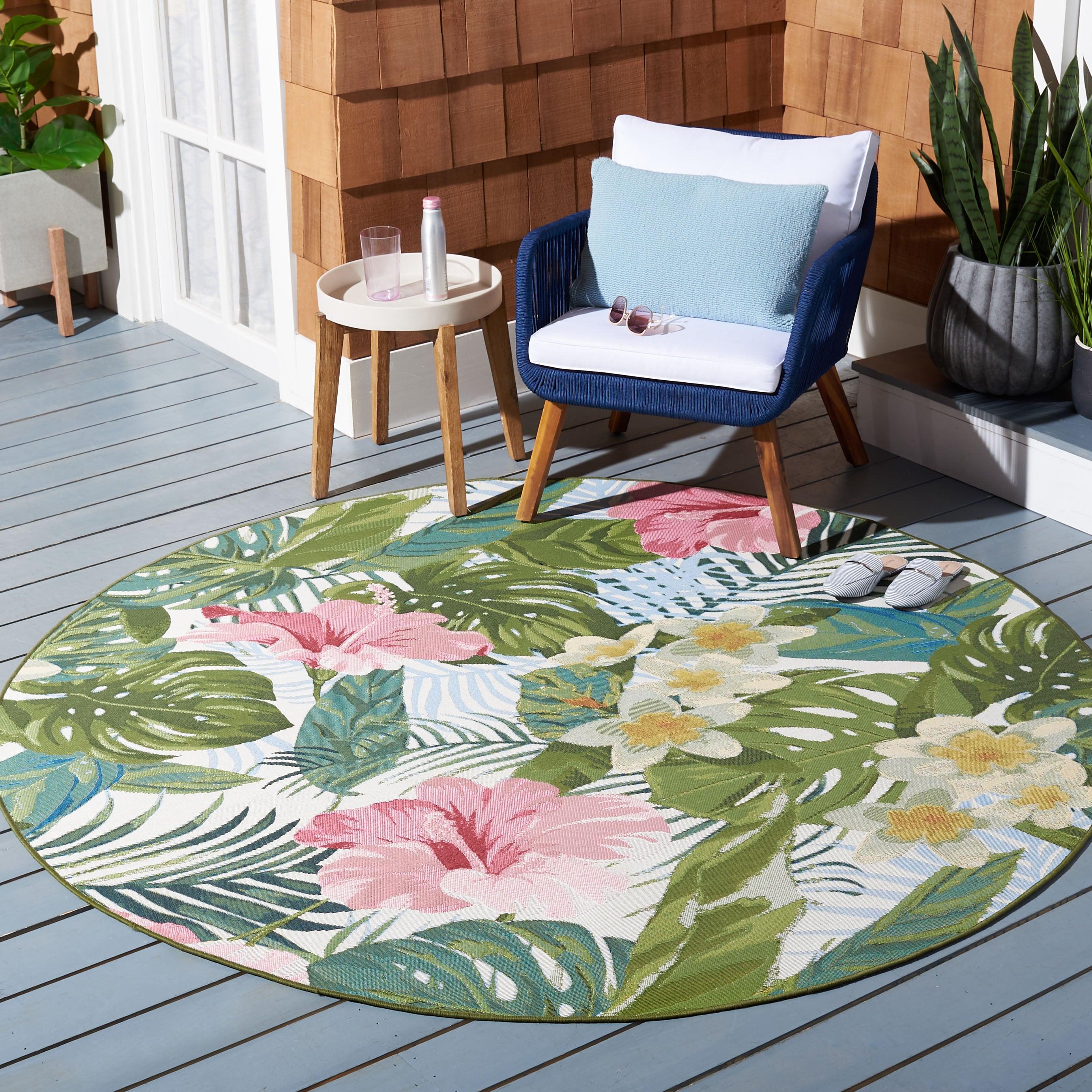 Barbados 500 BAR516 Power Loomed Indoor/Outdoor Area Rug - Green/Pink - 5'3" Round - Safavieh