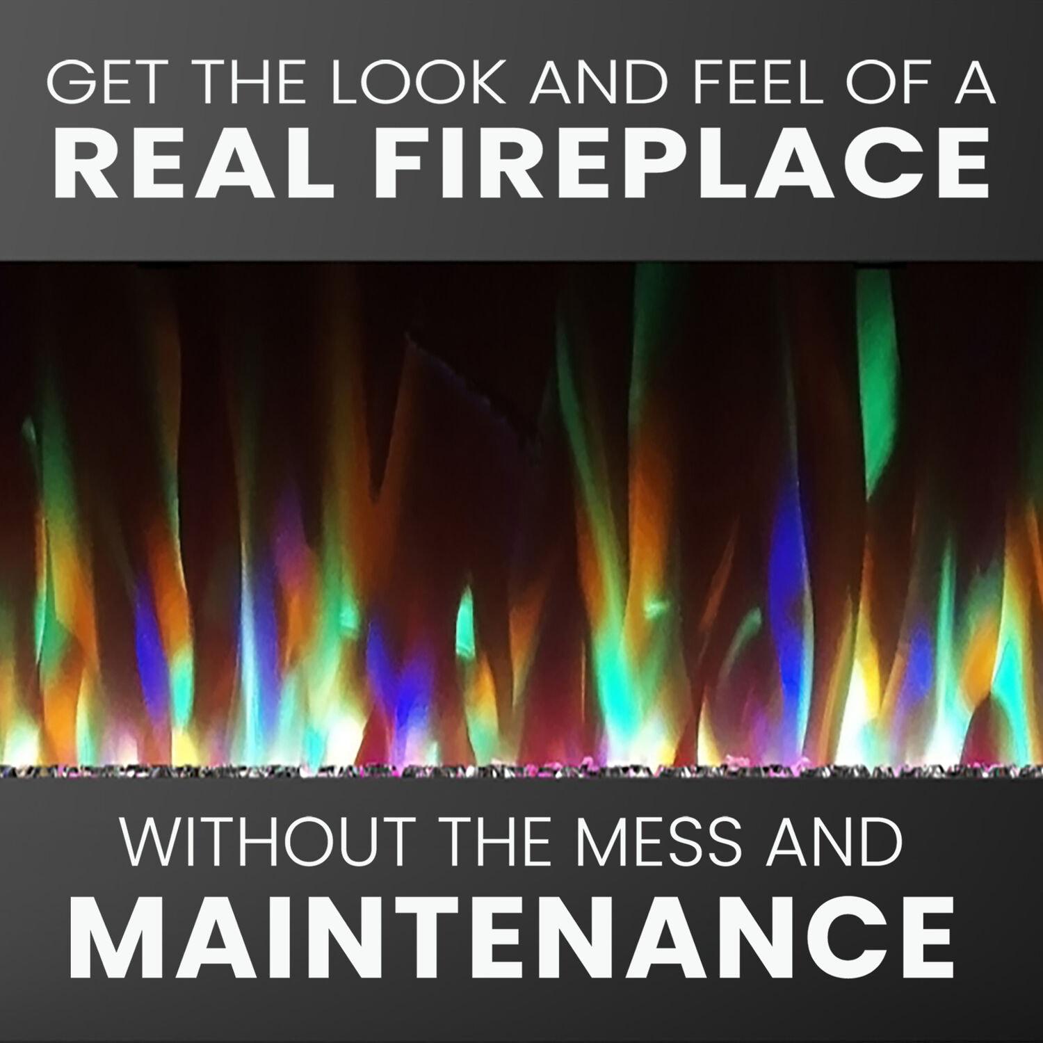 Cambridge Somerset 70-In. White Electric Fireplace TV Stand with Multi-Color LED Flames, Crystal Rock Display, and Remote Control