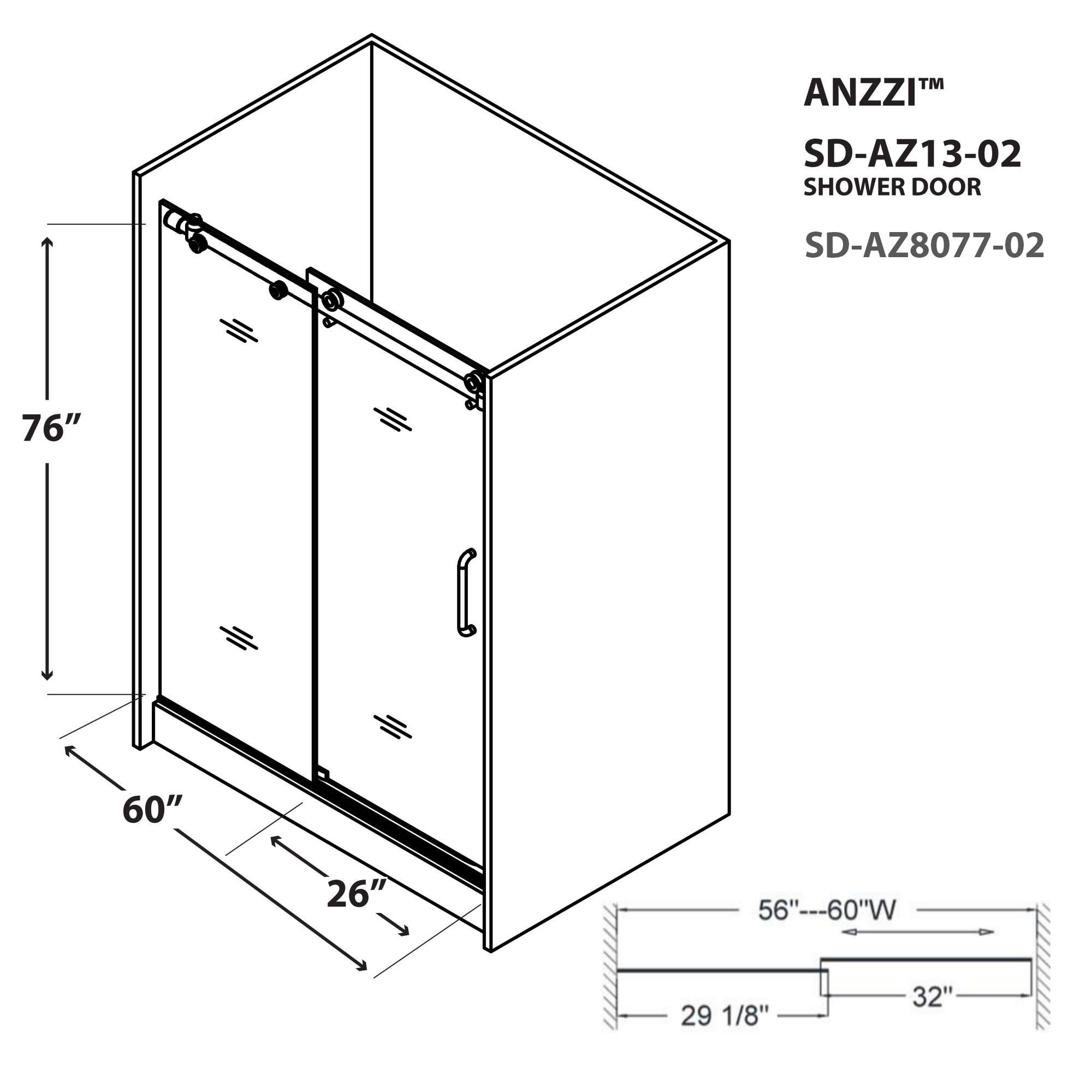 Leon 56"-60" W x 76" H Single Sliding Frameless Shower Door with Tsunami Guard