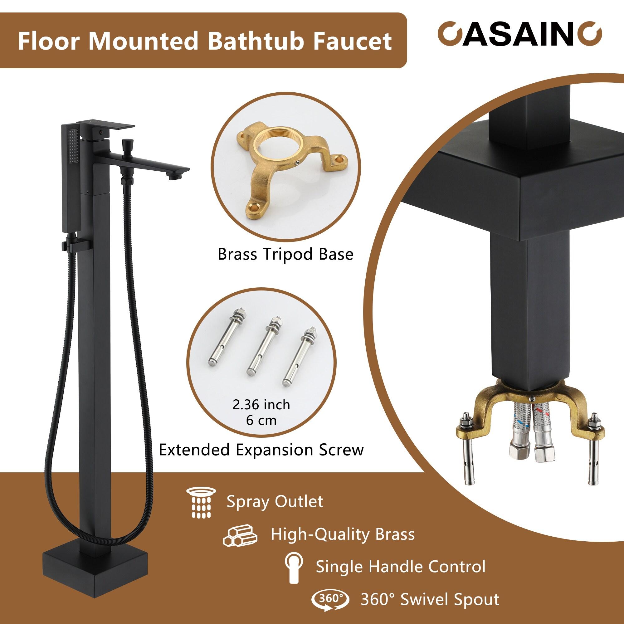 1-Handle Floor Mount Freestanding Tub Faucet with Handheld Shower in Matte Black
