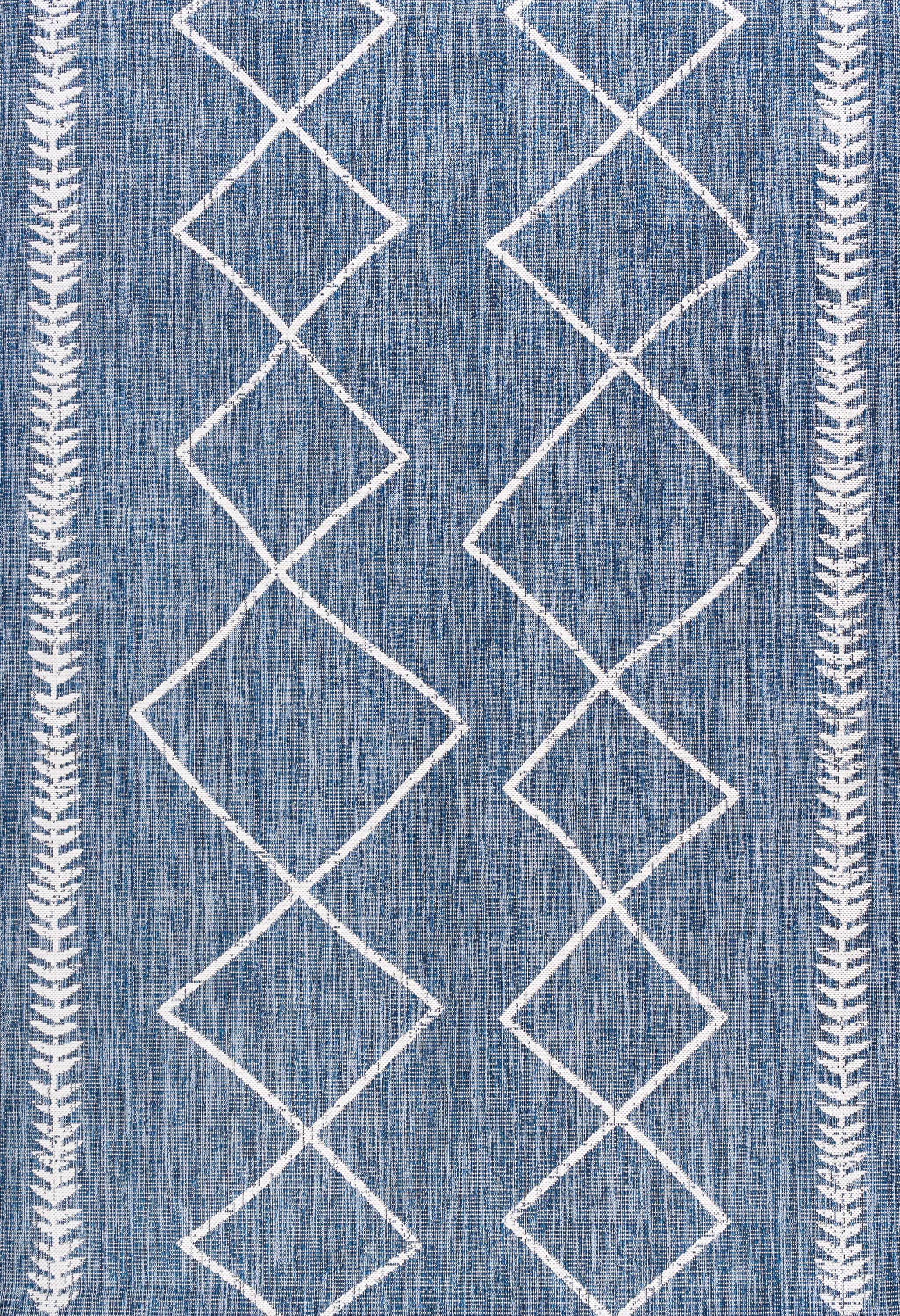 4'x6' Derya  Diamond Trellis Indoor/Outdoor Area Rug, Blue/Ivory - JONATHAN Y