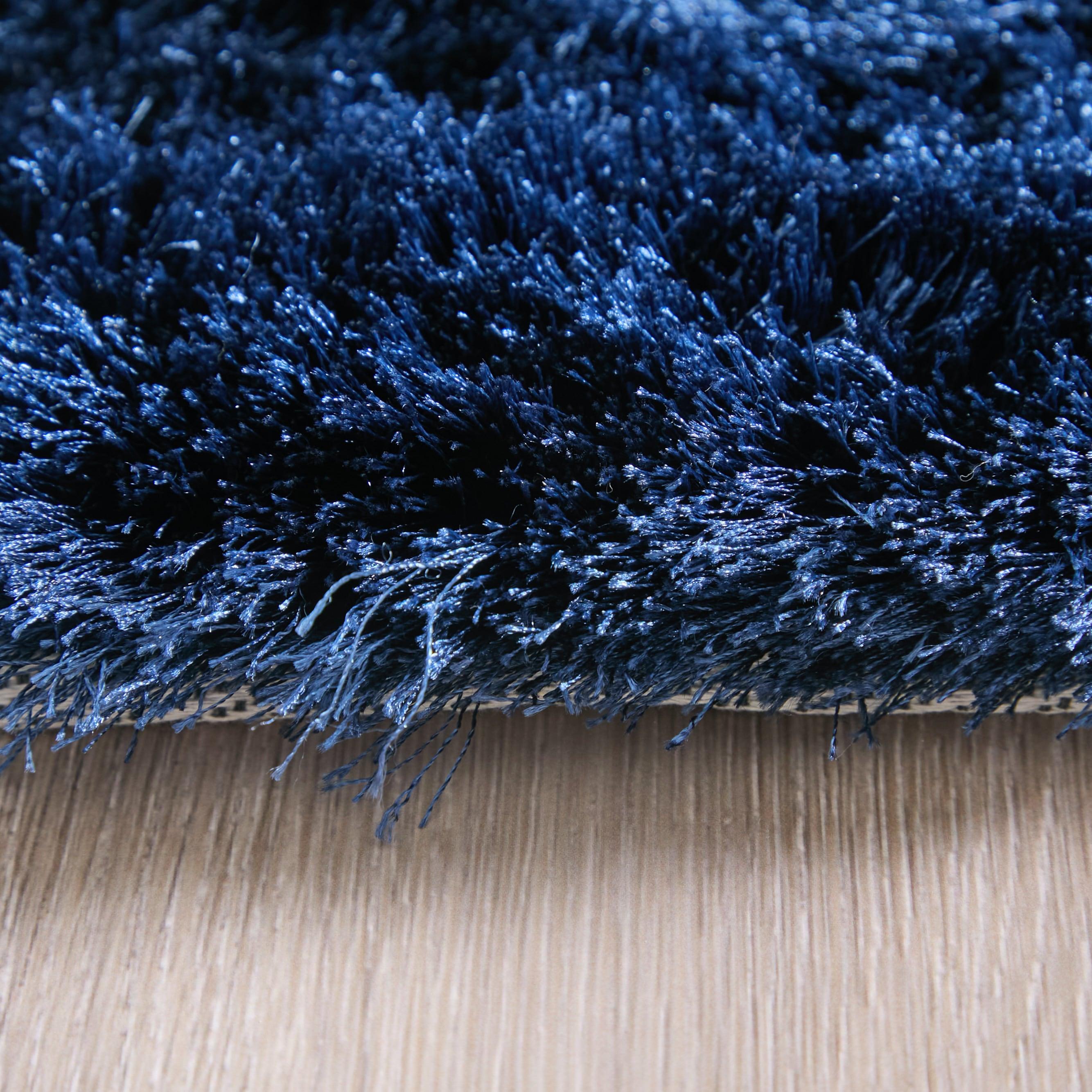 Freya Dark Blue Tufted Wool and Viscose Shag Rug