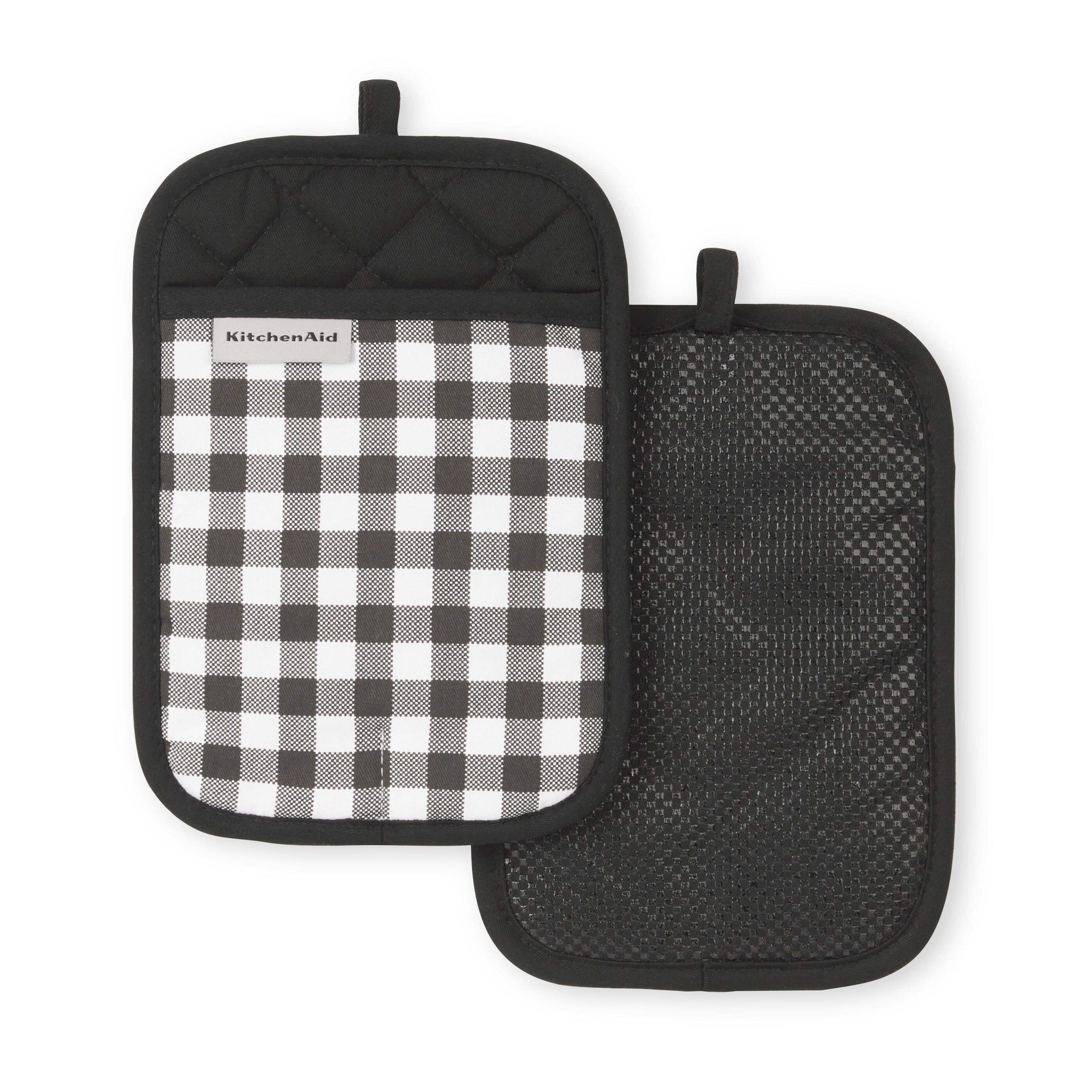 KitchenAid Gingham Pot Holder 2-Pack Set, Onyx Black, 7"x10"