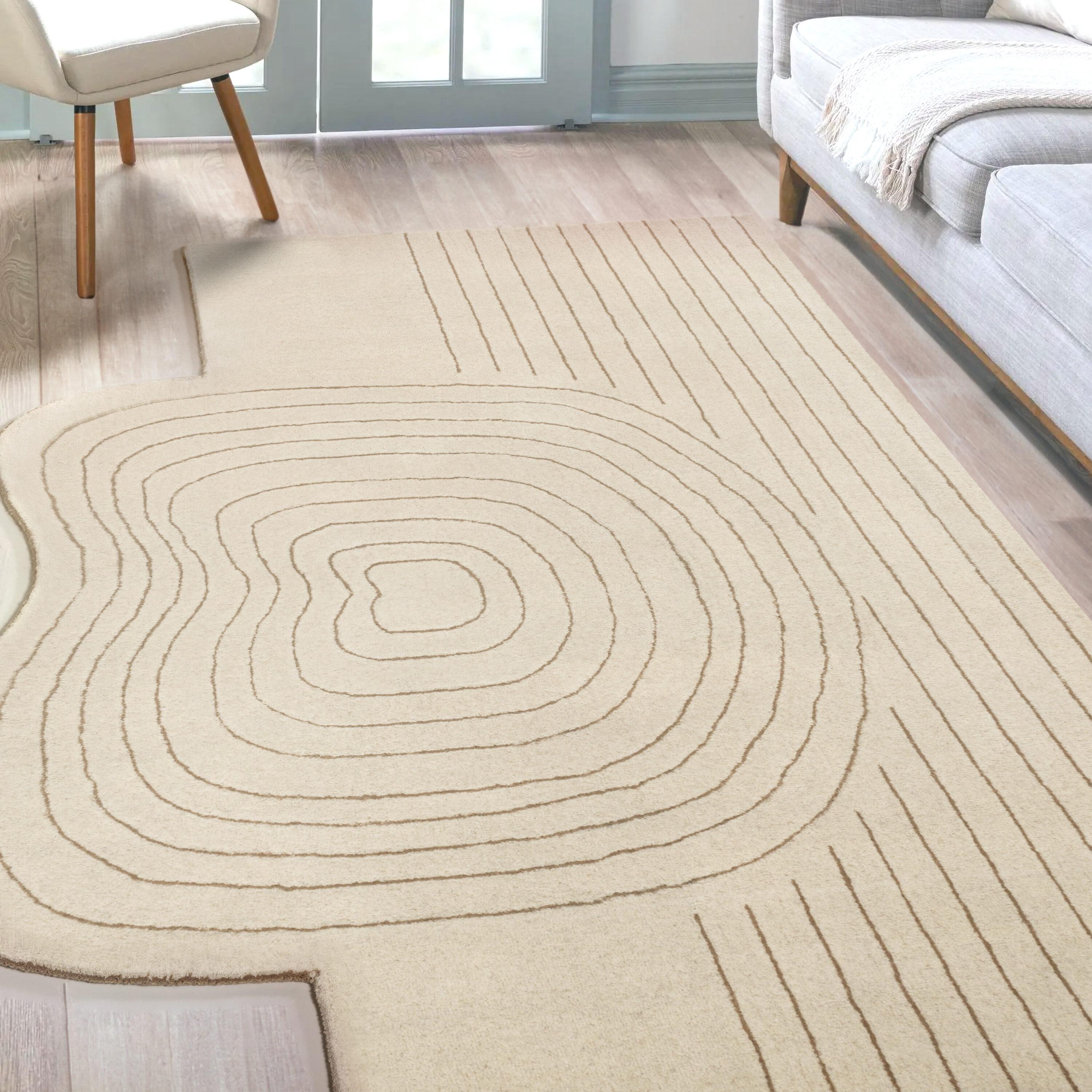 JONATHAN Y Retro Bohemian Abstract Striped Handwoven Wool Ivory/Beige 6 ft. x 9 ft. Area Rug