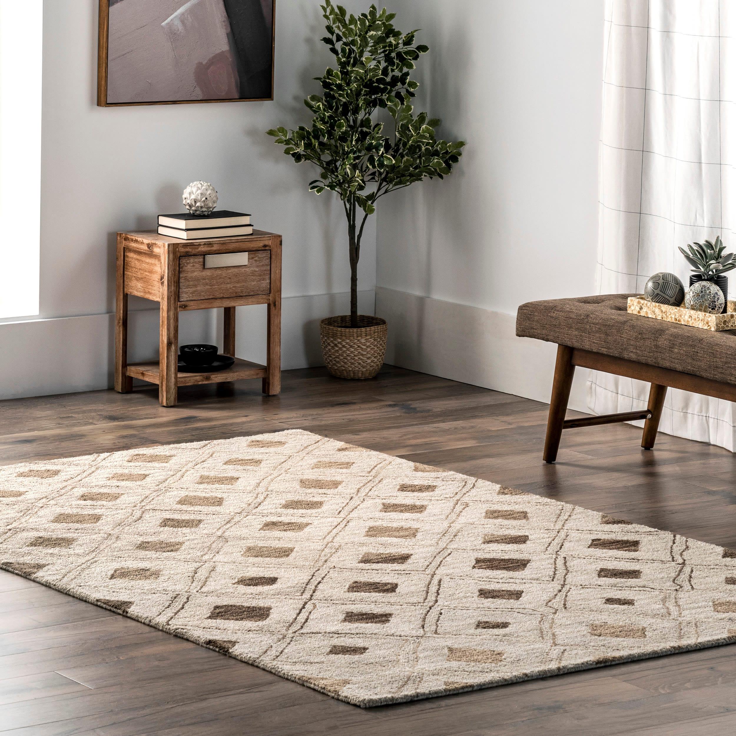 Arvin Olano x Rugs USA Trellis Wool Beige Area Rug