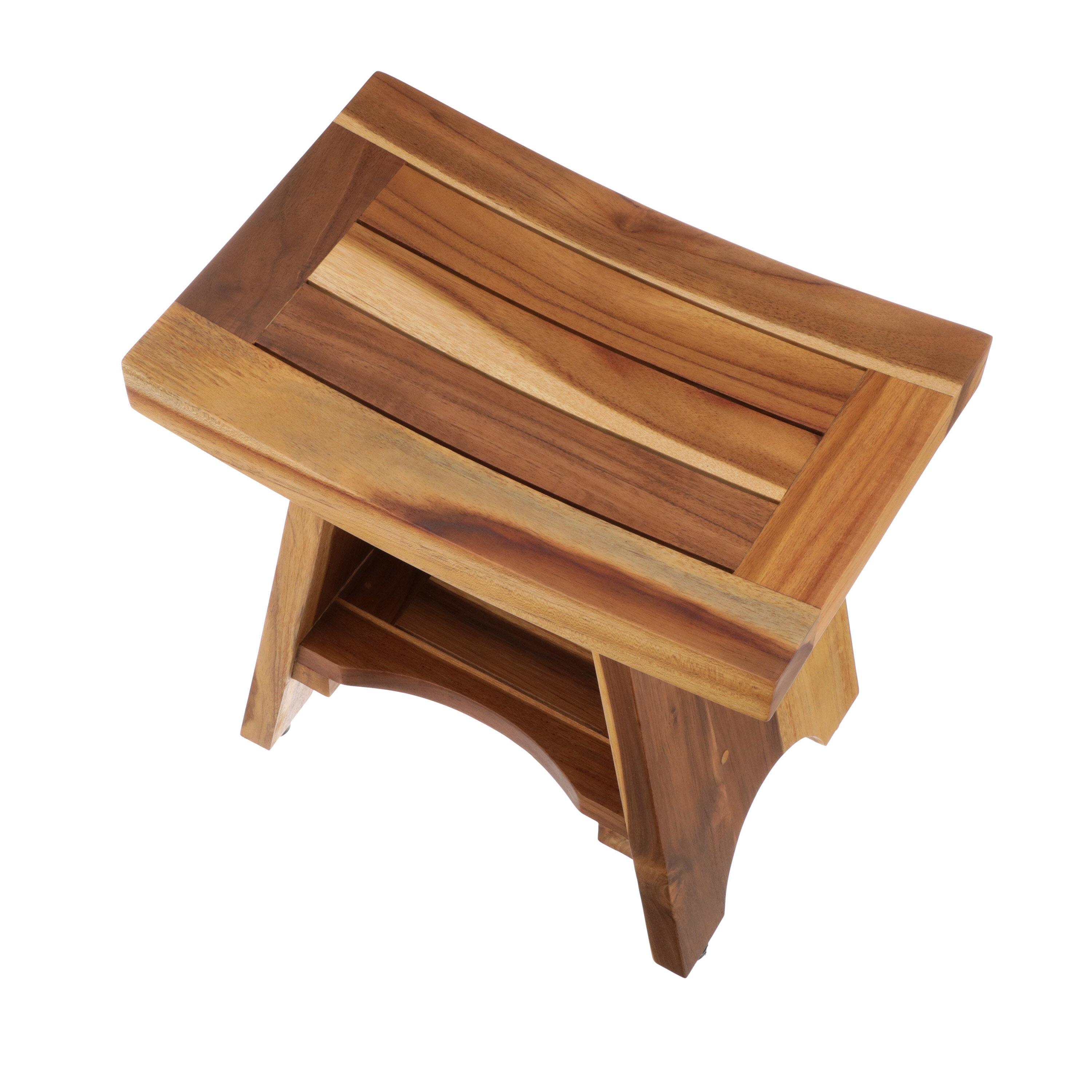 18" Serenity ED961 Wide Teak Shower Bench with Shelf - EcoDecors: Durable Bathroom Stool, Water Resistant, Easy to Clean