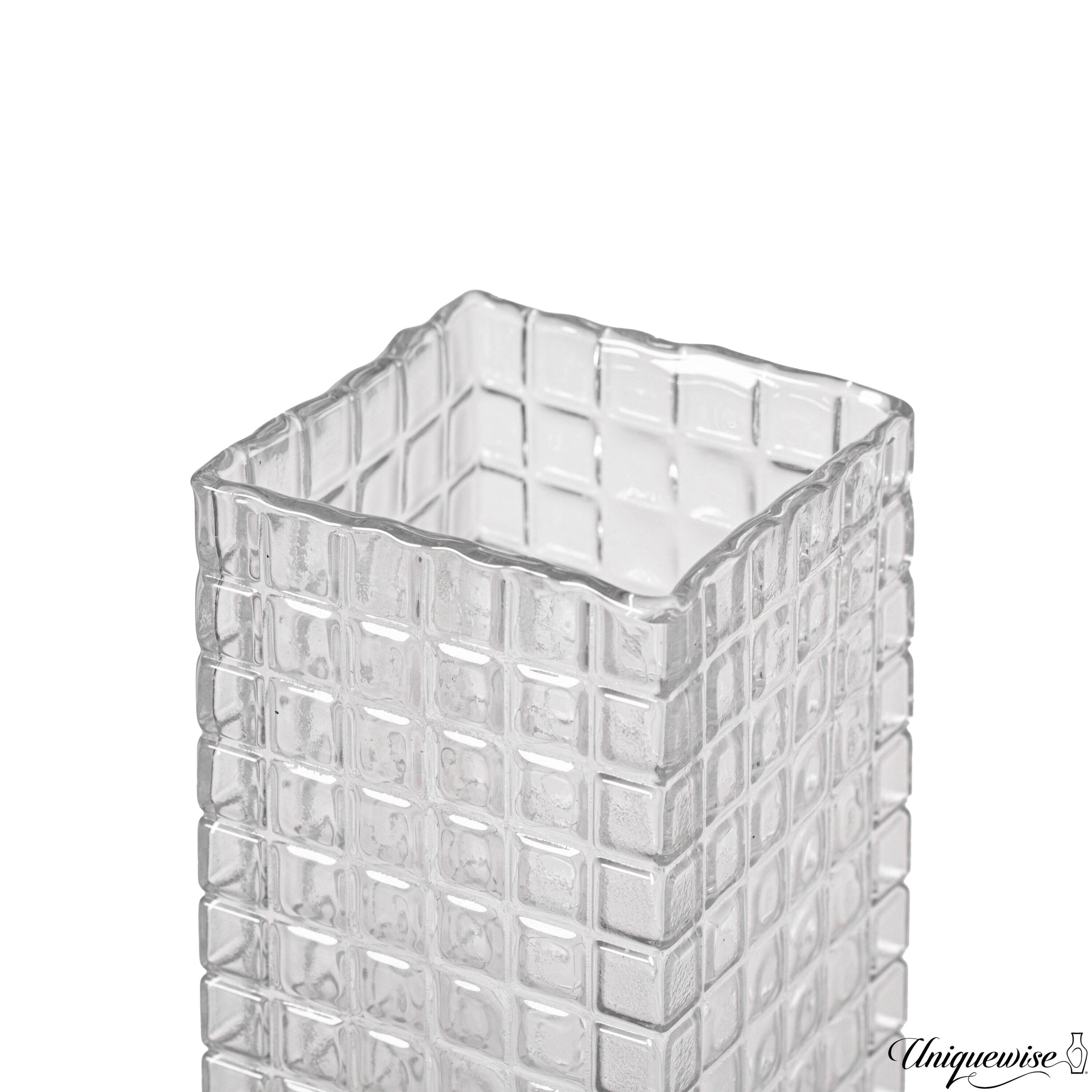 Uniquewise Large Square Frosted Clear Glass Table Vase - A Timeless Centerpiece for Dining Tables, Living Rooms, Bedrooms, Hotel Reception Areas