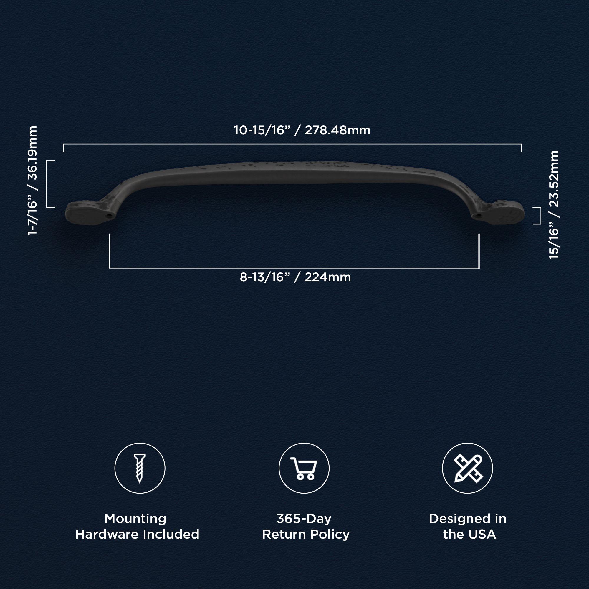Hickory Hardware 1 Pack Solid Core Kitchen Cabinet Pulls, Luxury Cabinet Handles, Hardware for Doors & Dresser Drawers, 8-13/16 Inch (224mm) Hole Center, Black Iron, Refined Rustic Collection