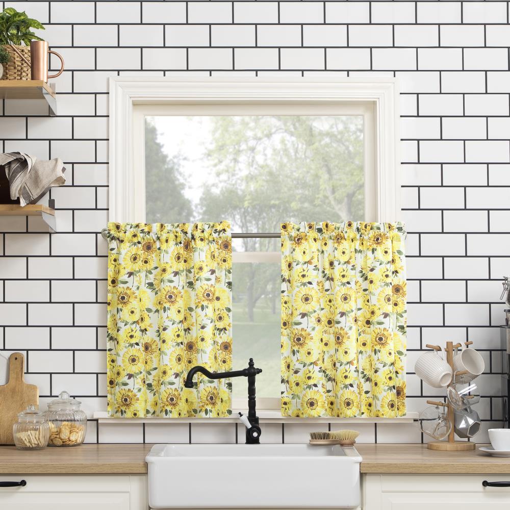 24"x54" Sunflower Print Semi Sheer Rod Pocket Kitchen Curtain Valance and Tiers Set Yellow - No. 918