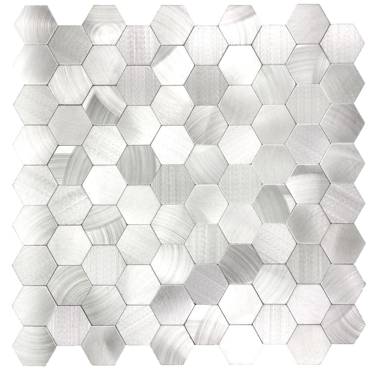 Abolos- Enchanting Hexagon Wall Backsplash 1.5" x 1.5" Peel and Stick Metal Mosaic Tile in Silver (19.80sqft / 22pc Box)