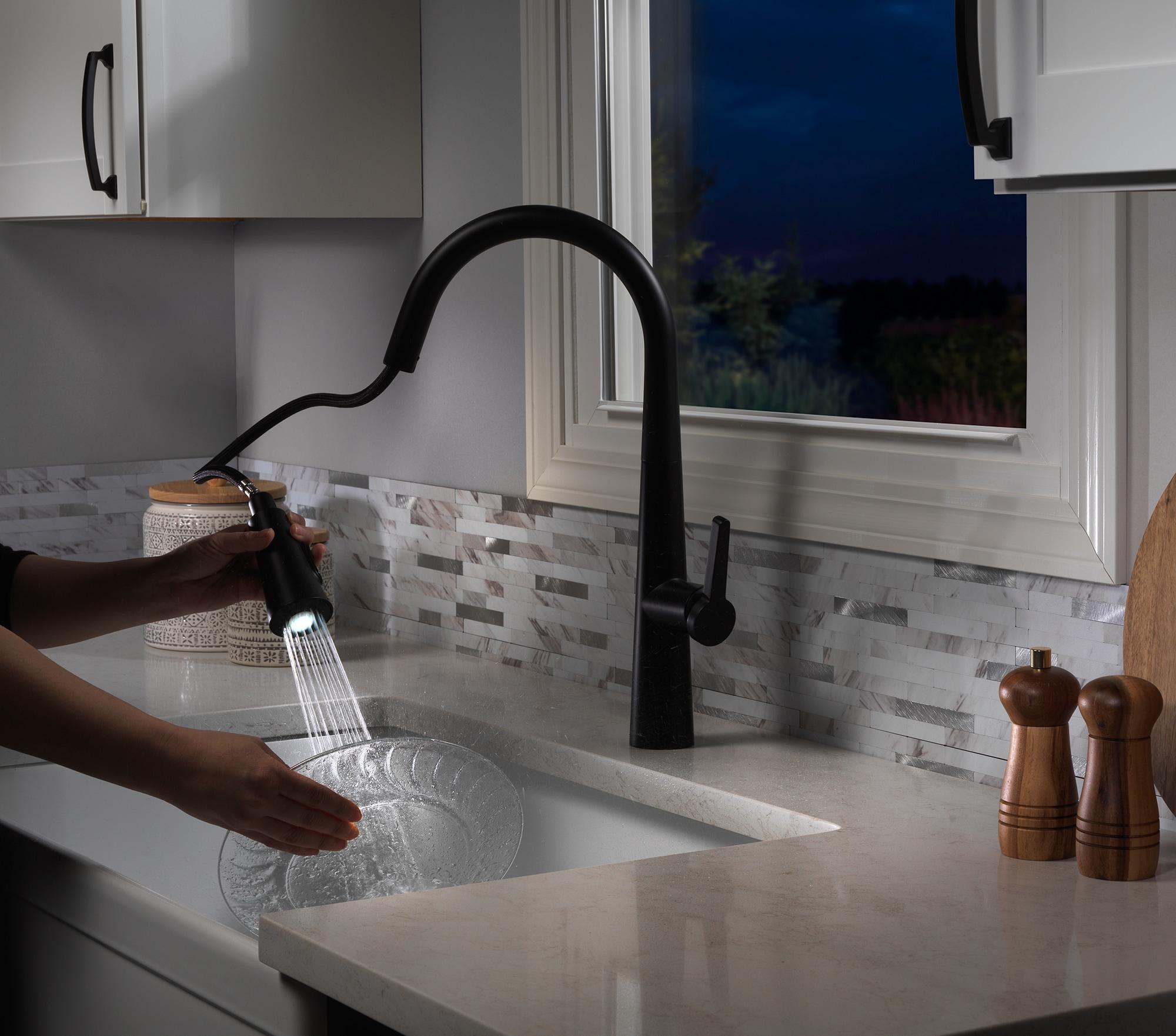 Allen roth Bryton Matte Black 1-Handle Deck-Mount Pull-Down Handle Kitchen Faucet (Deck Plate Included)