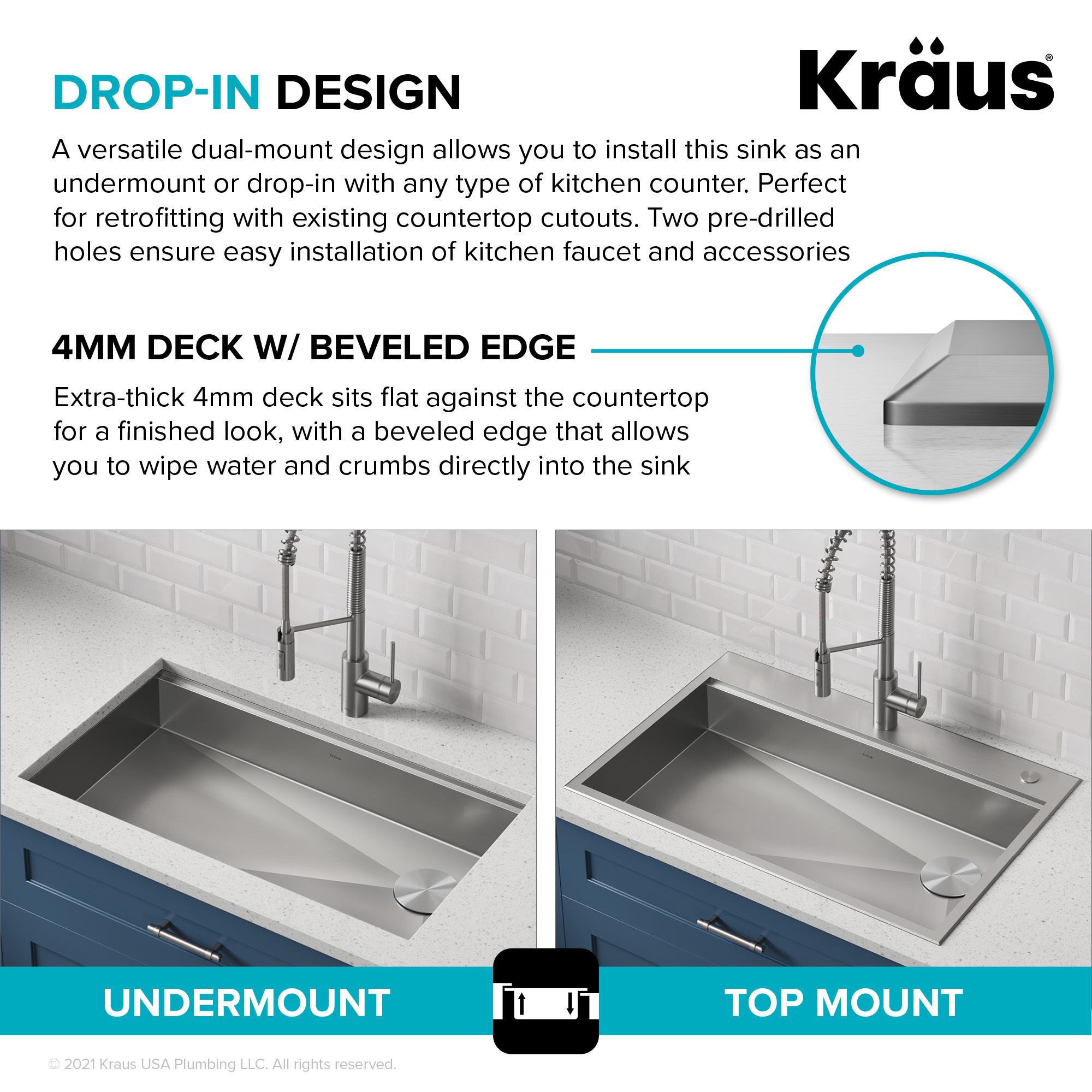 Kore™ ADA Workstation 33" L Drop-In Top Mount 16 Gauge Stainless Steel Single Bowl Kitchen Sink with Accessories