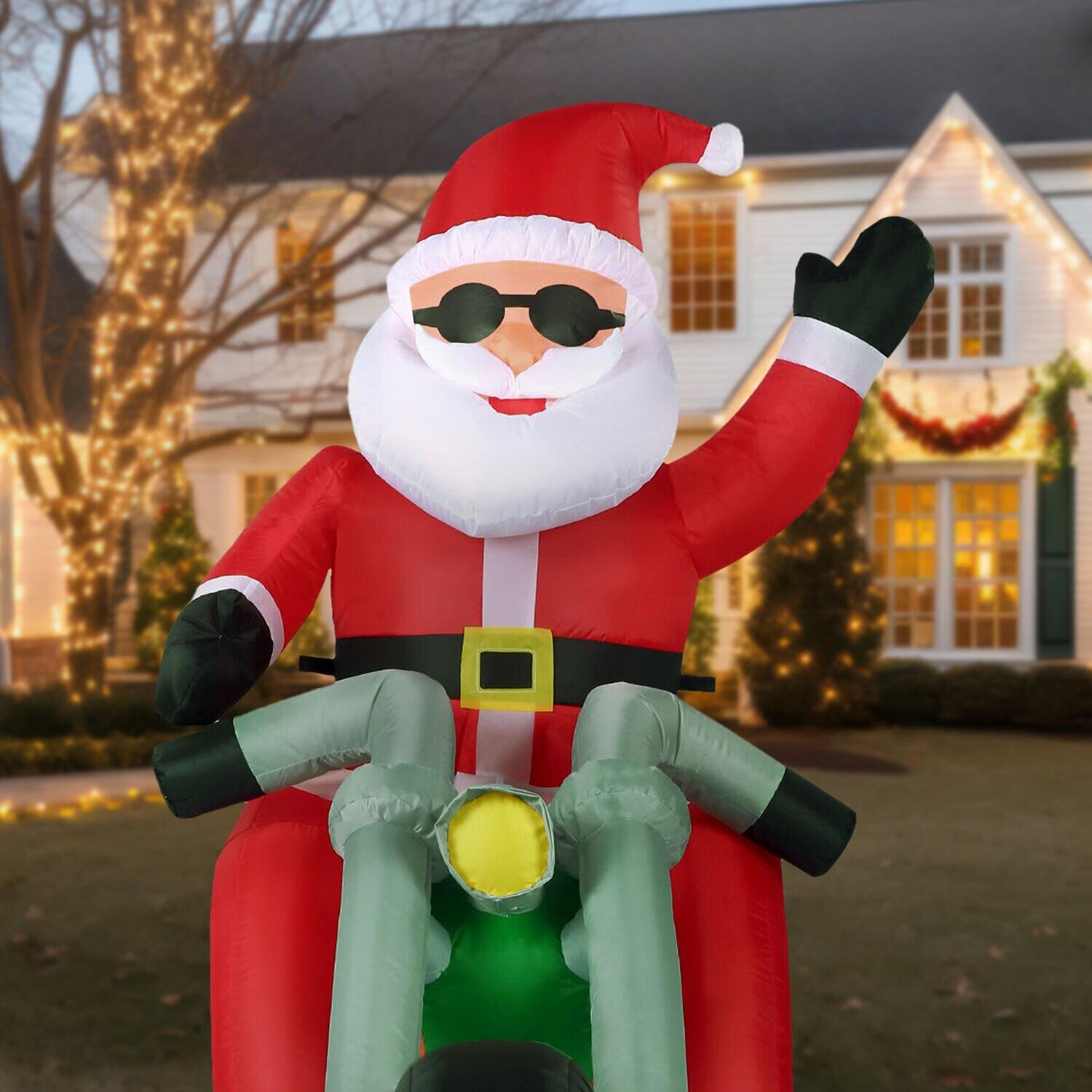 Fraser Hill Farm Fraser Hill Farm 6-Ft. Wide Motorcycle Santa Blow Up Inflatable with Lights