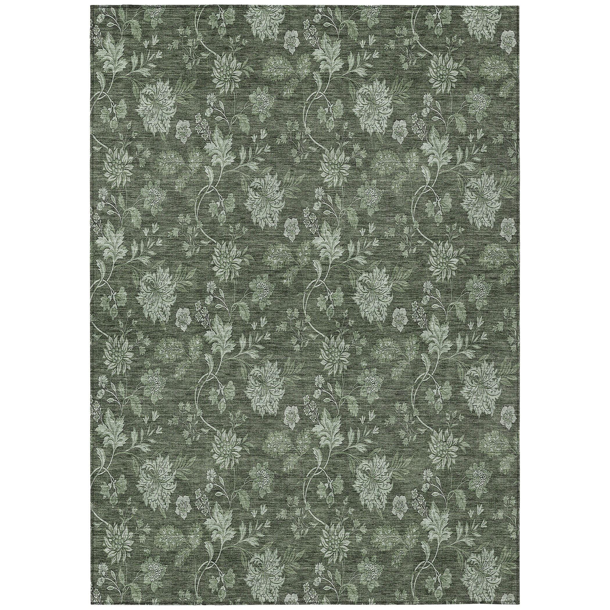 Olive Floral Pattern Indoor Outdoor Area Rug 2'6" x 3'10"