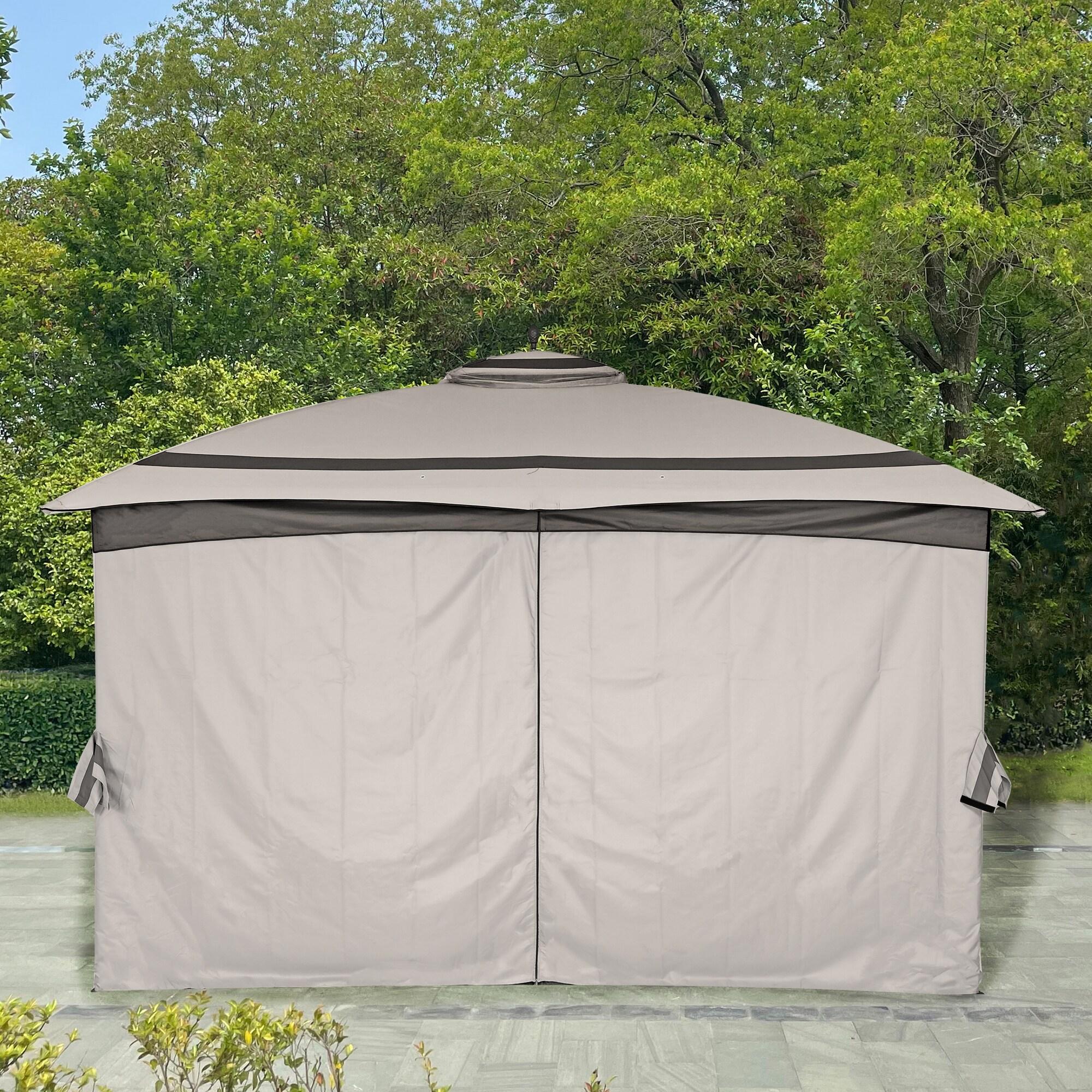 12 Ft. W x 10 Ft. D Soft Top Steel Patio Gazebo with Curtain and Netting