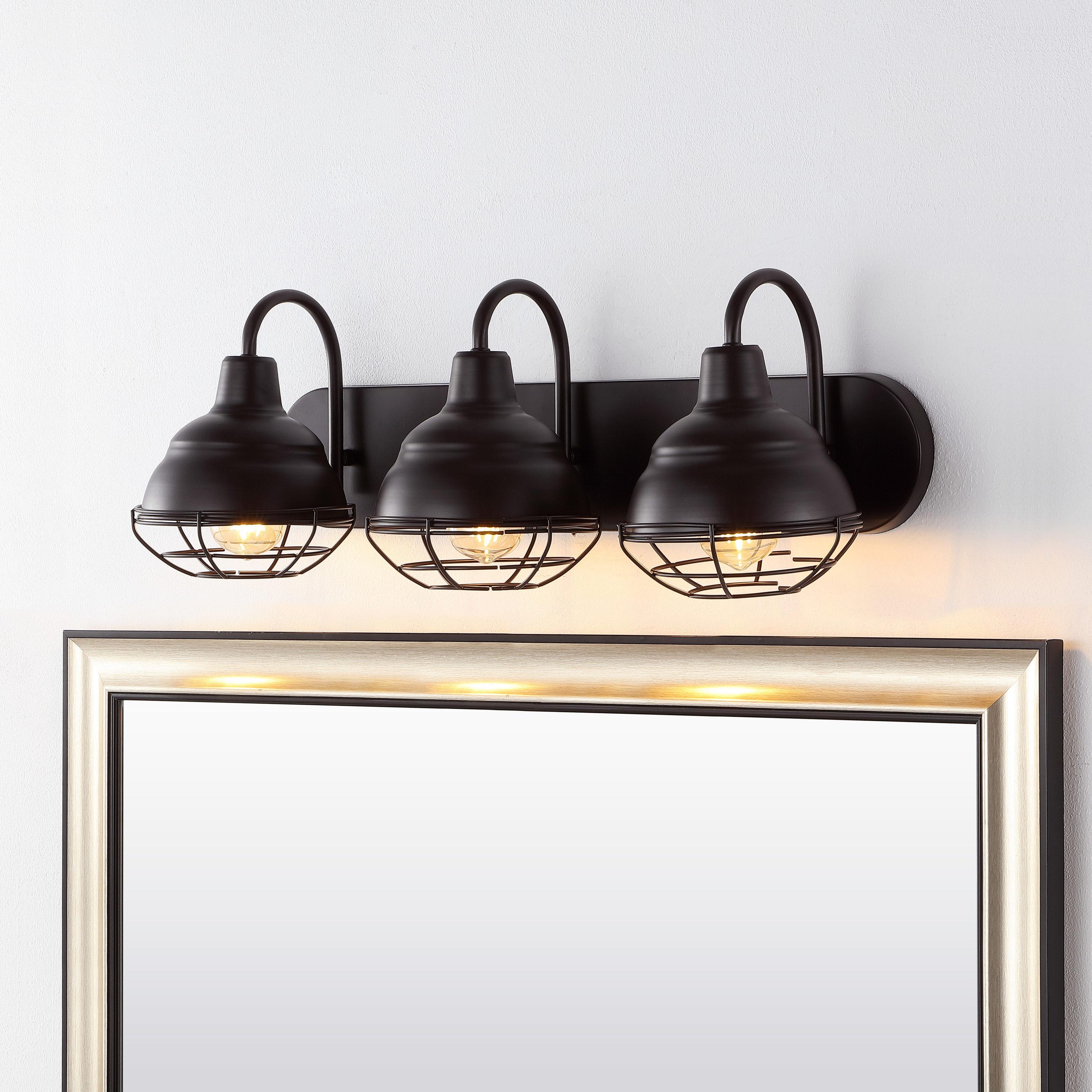 JONATHAN Y Levi 24.5" 3-Light Industrial Farmhouse Iron LED Vanity, Oil Rubbed Bronze