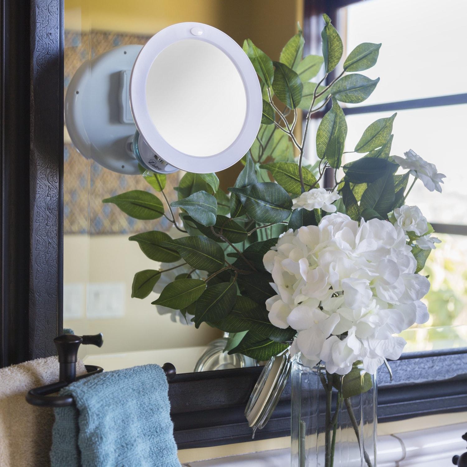 LED Lighted Swivel Power Suction Cup Mirror - Zadro: 10x Magnifying, Battery Operated, Round Vanity Mirror