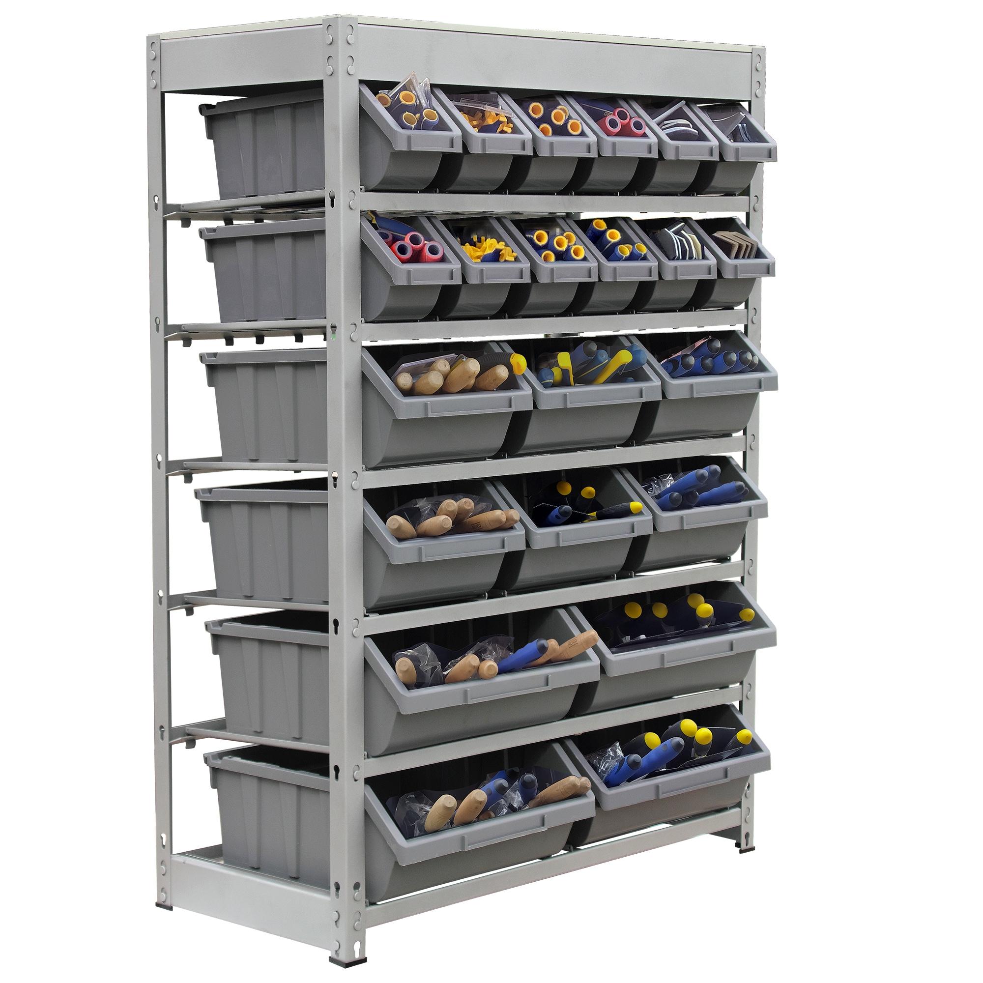 King's Rack 6-Tier Metal Organizer Shelving Rack with 22 Bins in Gray