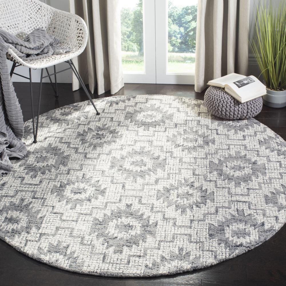 Abstract ABT202 Handmade Indoor Area Rug - Ivory/Dark Grey - 6' Round - Safavieh