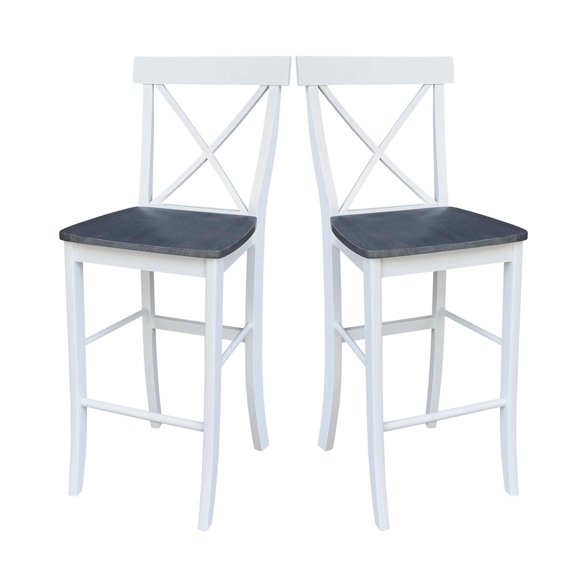 30" X Back Barstool White - International Concepts: Solid Wood, Traditional Design, Square Seat