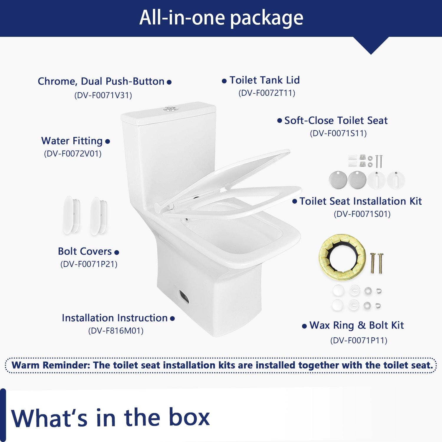 Ace Dual-Flush Square Seat One-Piece Floor Mounted Toilet with White Glazed Surface(Seat Included)