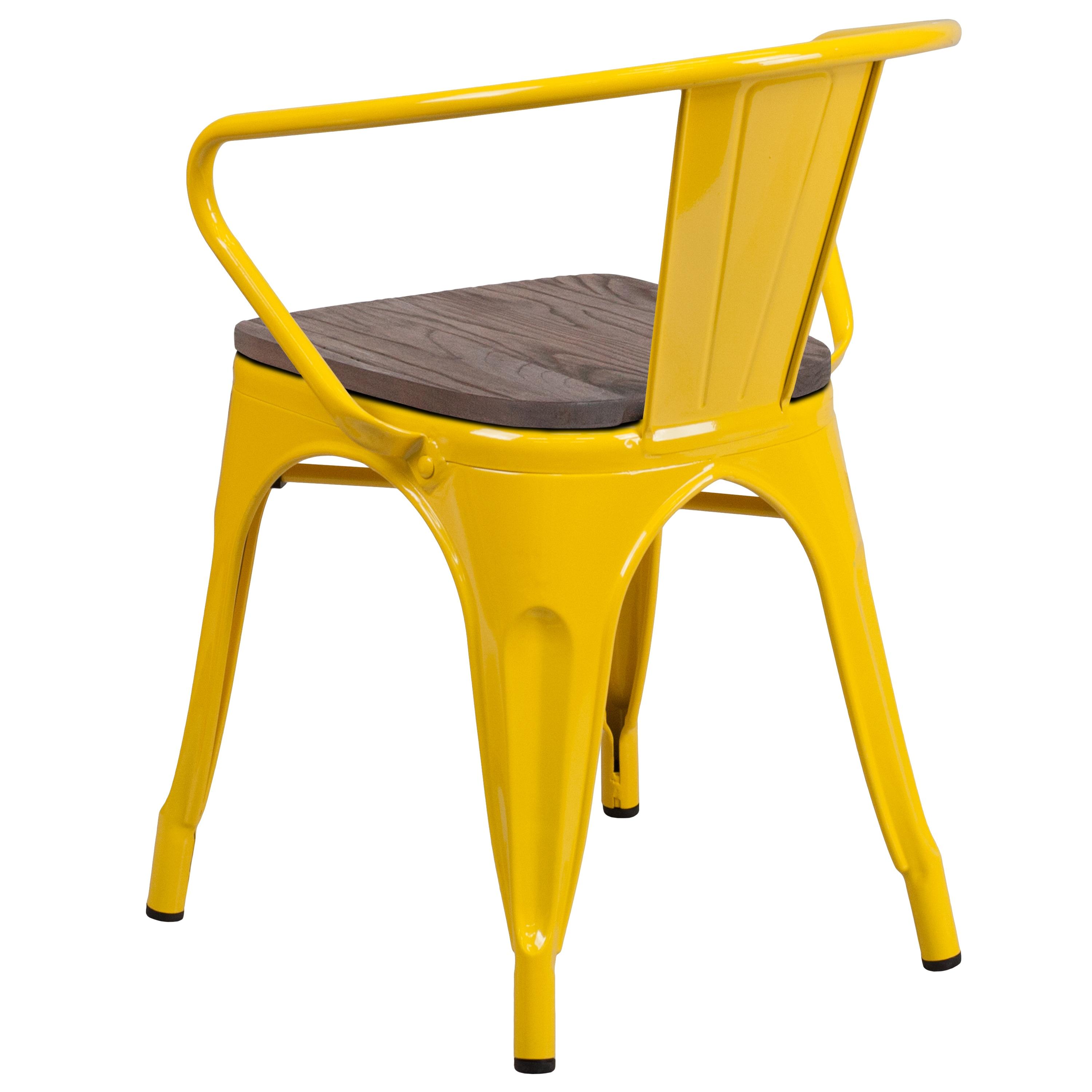 Flash Furniture Yellow Metal Chair with Wood Seat and Arms