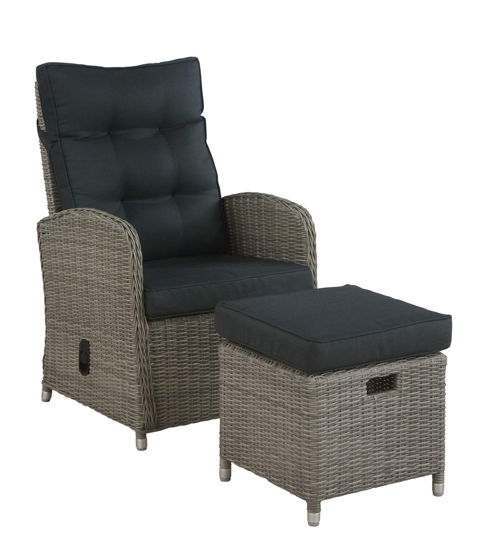 Monaco 2pc Wicker Outdoor Recliner & Ottoman - Gray - Alaterre Furniture: All-Weather, Water-Resistant Patio Set