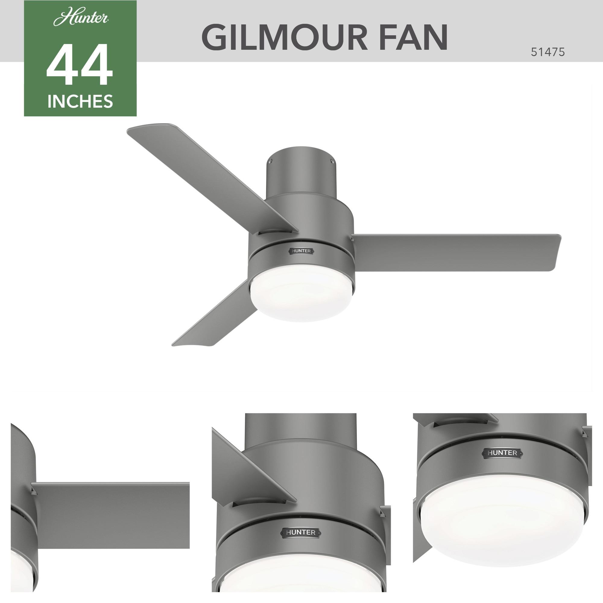 Hunter Fan 44" Gilmour 3 - Blade Outdoor Flush Mount Ceiling Fan with Remote Control and Light Kit Included